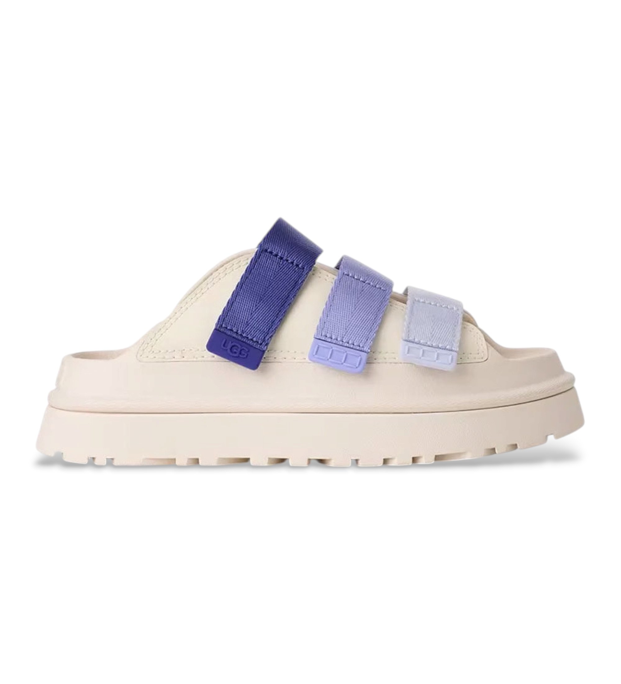UGG für Damen. 1167430 GoldenGlow Sandalen aus weißem, blauem Leder (41), 3 bis 5 cm, Keine, Lässig, Nachhaltig, Recyceltes Polyester