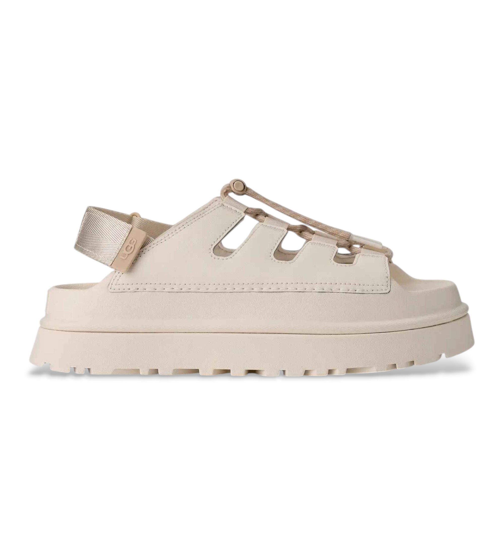 UGG für Damen. 1179370 GoldenGlow Toggle Sandalen beige (41), 3 bis 5 cm, Schnürsenkel, Lässig, Nachhaltig, Recyceltes Polyester