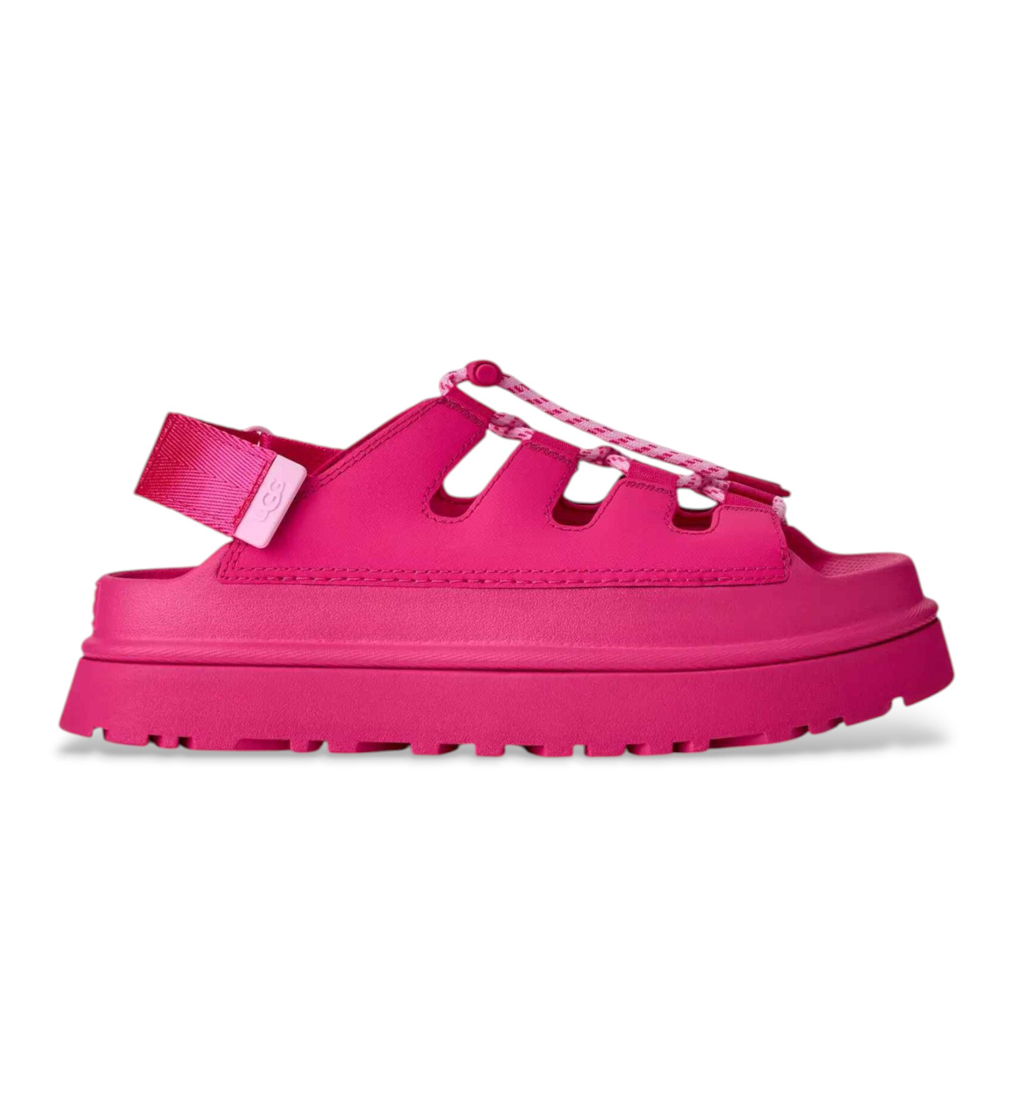 UGG für Damen. 1179370 GoldenGlow Toggle-Sandalen rosa (38), 3 bis 5 cm, Schnürsenkel, Lässig, Nachhaltig, Recyceltes Polyester