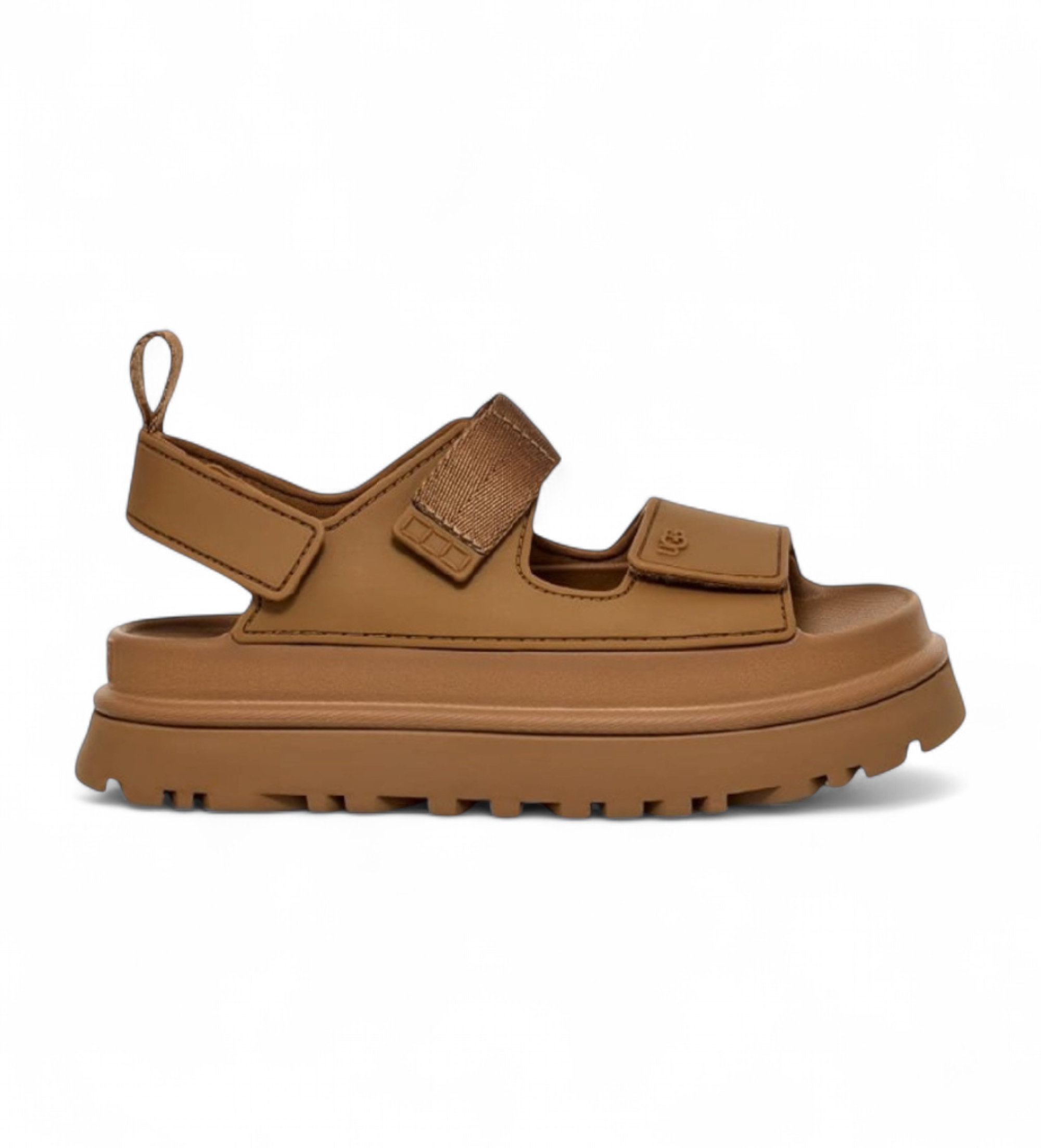 UGG für Damen. 1152685 GoldenGlow braune Sandalen (41), 1 bis 3 cm, Klettverschluss, Lässig