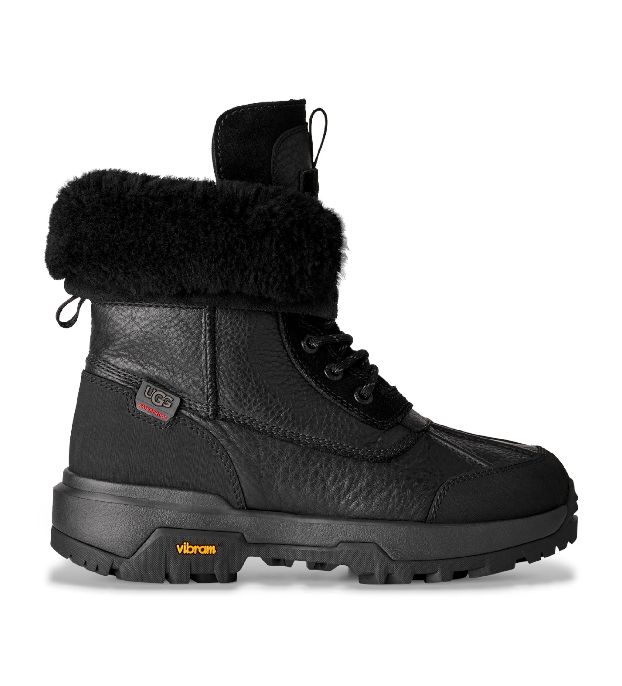 UGG für Damen. 1170591 Adirondack XXV Stiefel aus schwarzem Leder (36), Wohnung, Schnürsenkel, Lässig, Draußen