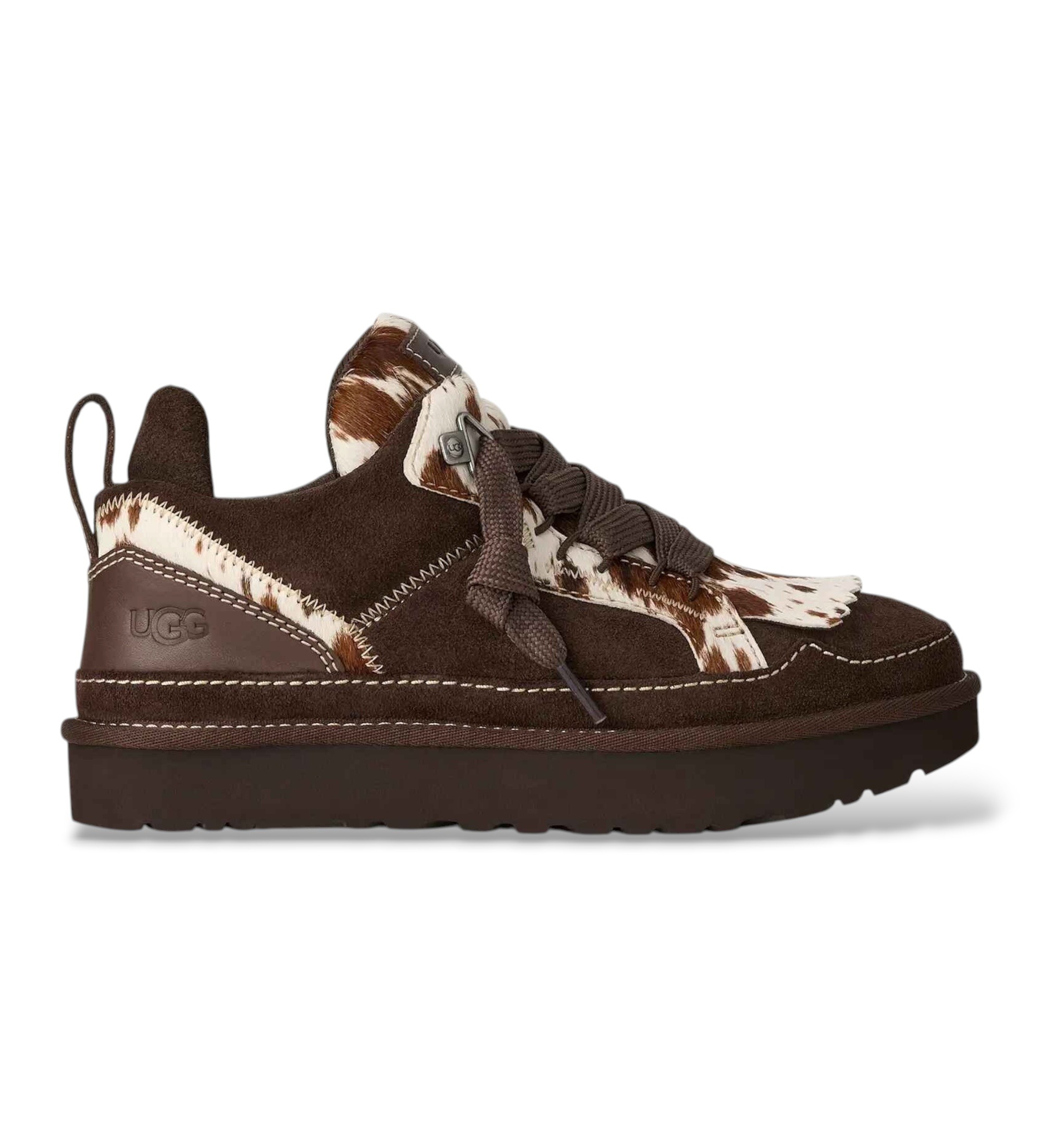 UGG für Damen. 1180311 Braune Lowmel Western Ledersneaker (39), Wohnung, Spaltleder, Schnürsenkel, Lässig