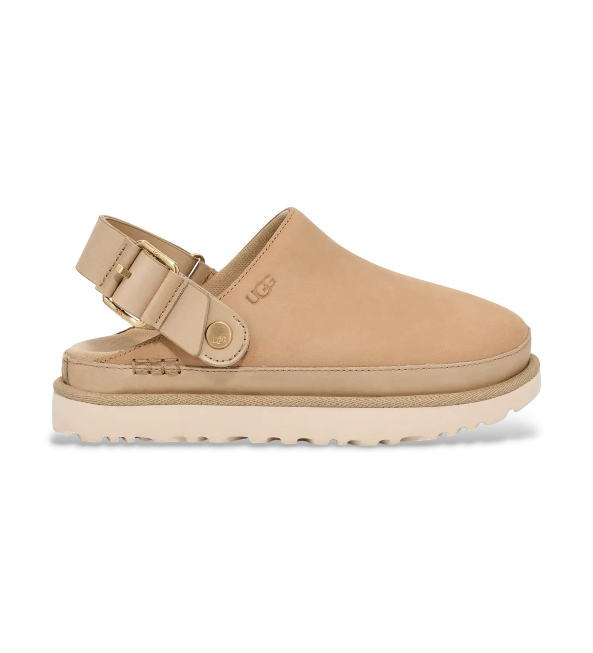 UGG für Damen. 1169590 Leder Clogs Goldenstar Villa hellbraun (40), 1 bis 3 cm, Schnalle, Lässig
