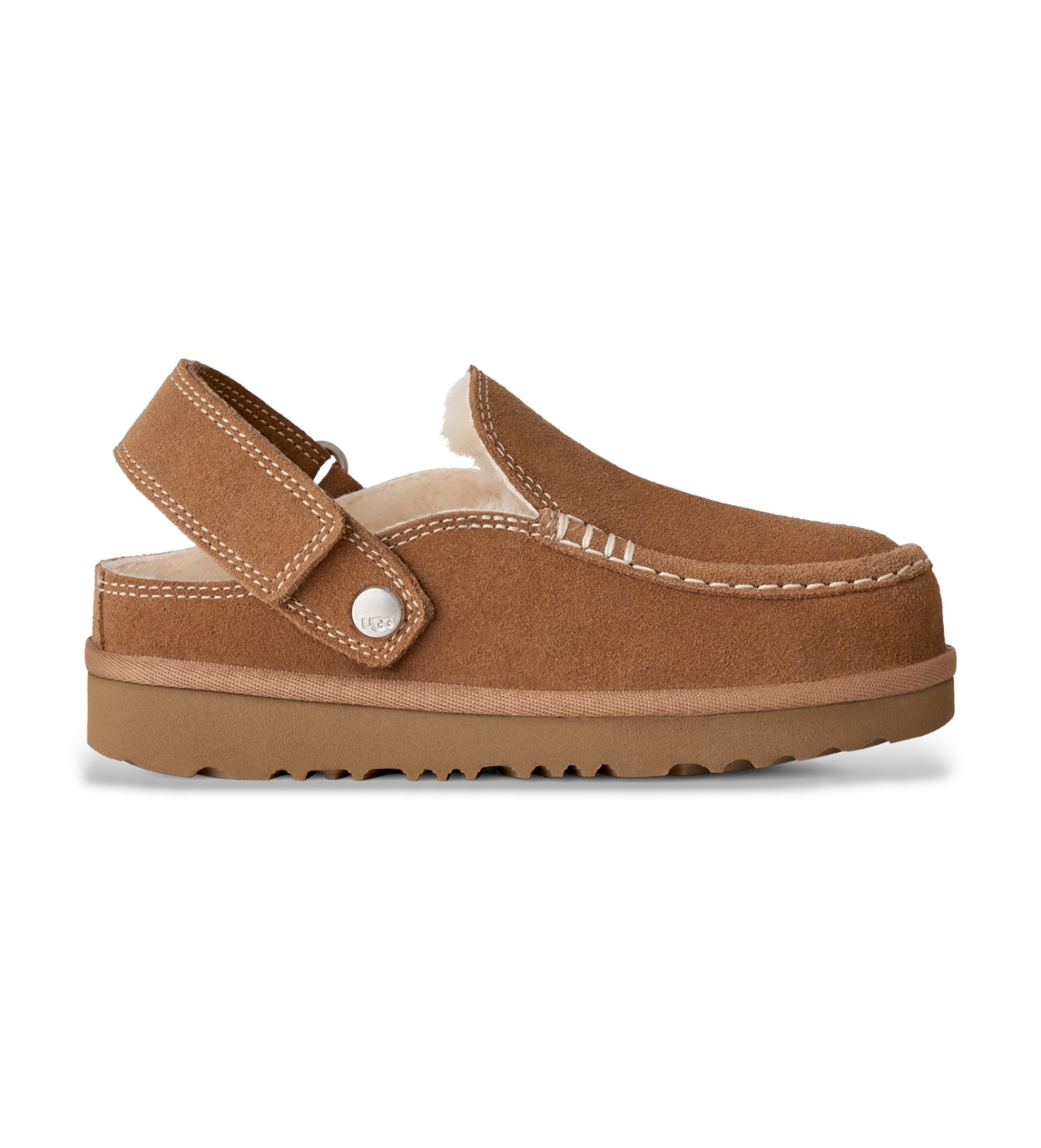 UGG Unisex für Kinder. 1180231K Goldenstar Evelina Lederclogs braun (36), Wohnung, Wildleder, Klettverschluss, Lässig, Kinderbekleidung