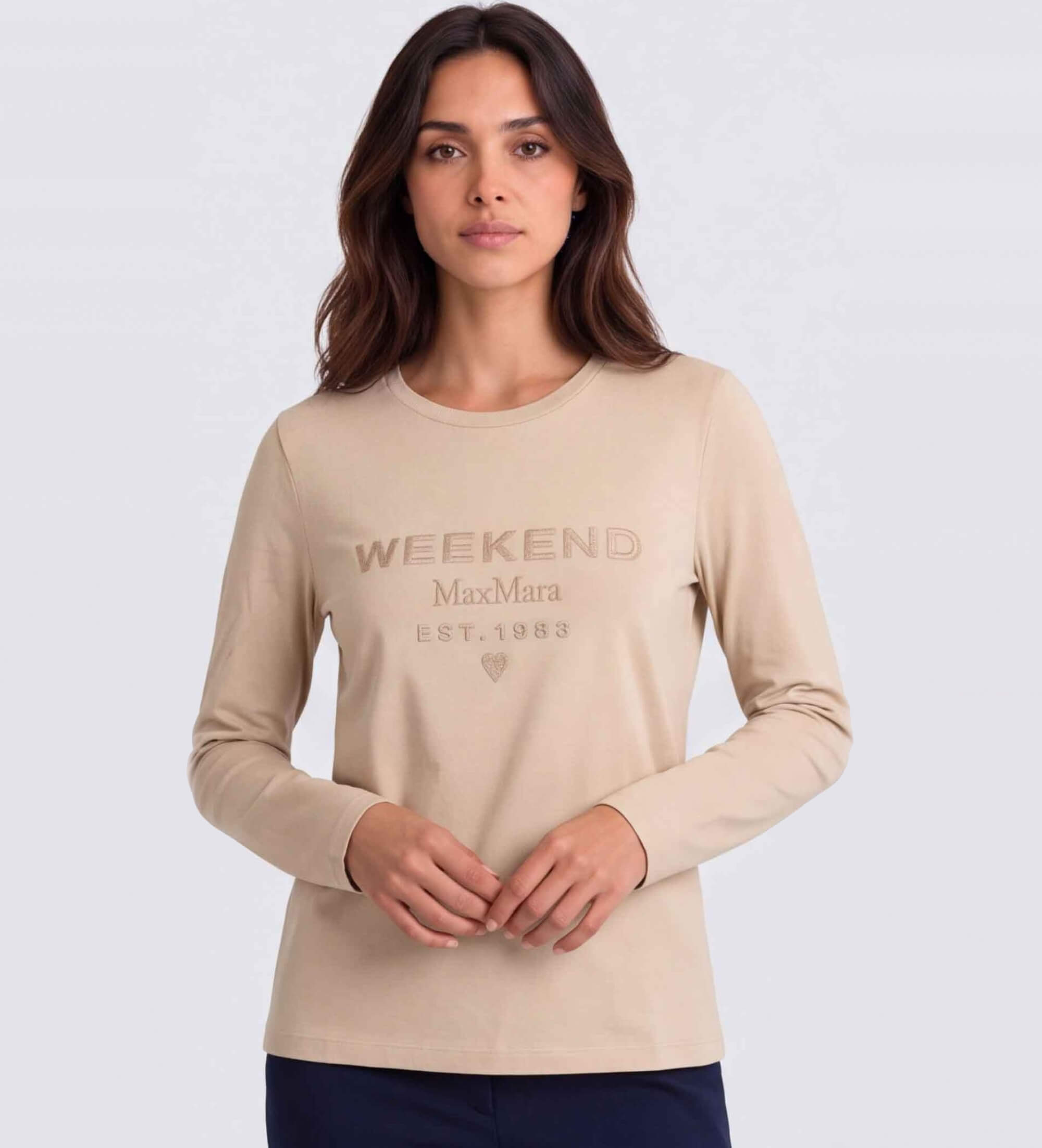 Weekend Max Maravoor vrouwen. 2625946042650 Cestino beige T-shirt (L), Casual, Katoen, Lange mouwen