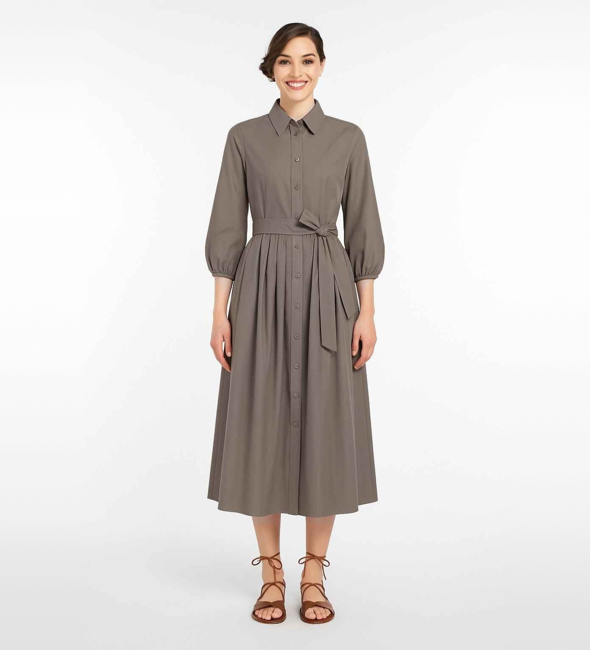 Weekend Max Mara für Damen. 2515221042600 Braunes Hemdblusenkleid Catone (42), Lässig, Baumwolle, Langarm