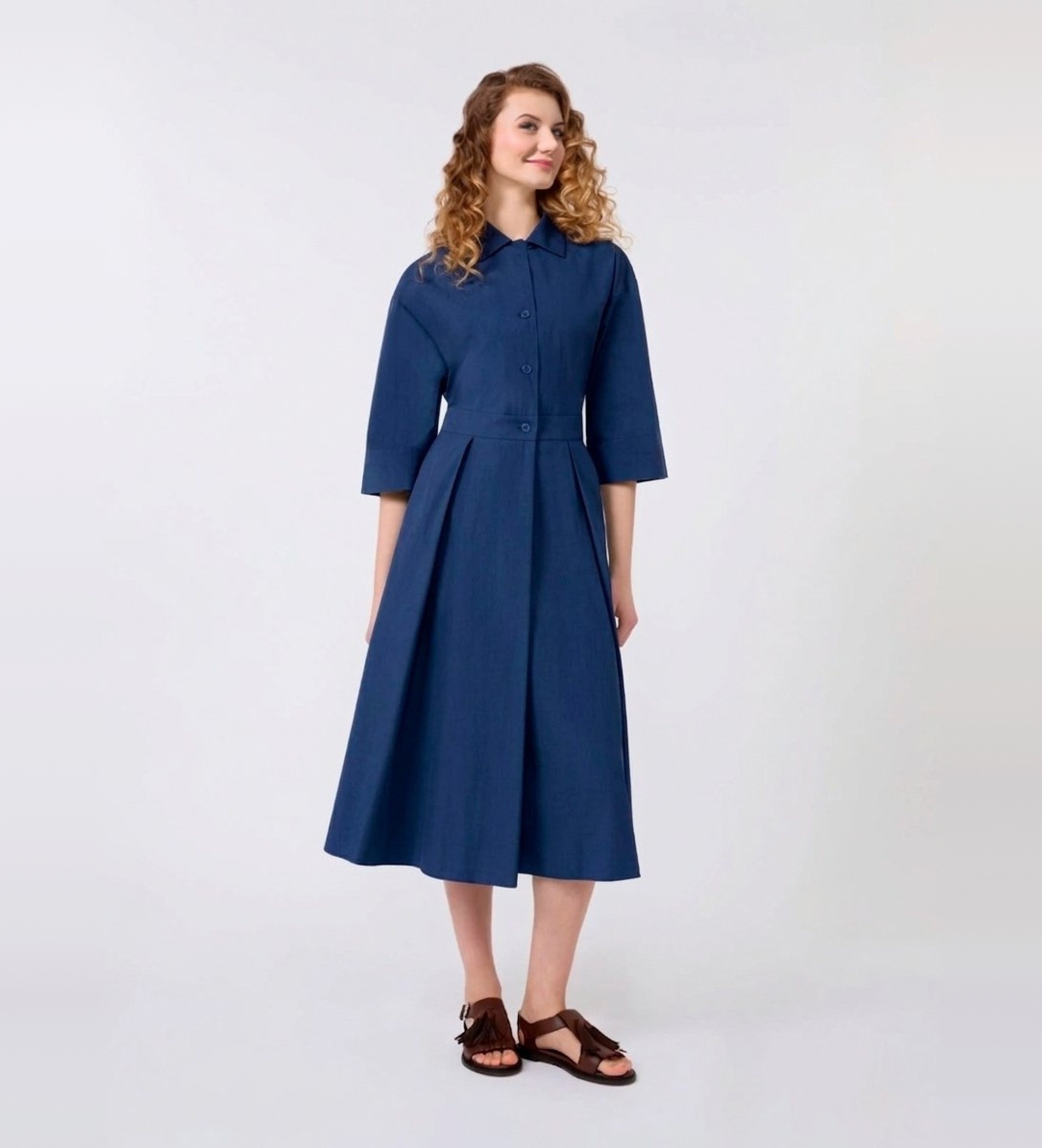 Weekend Max Mara für Damen. 2615221062600 Blaues Kleid Padana (44), Lässig, Baumwolle, Langarm