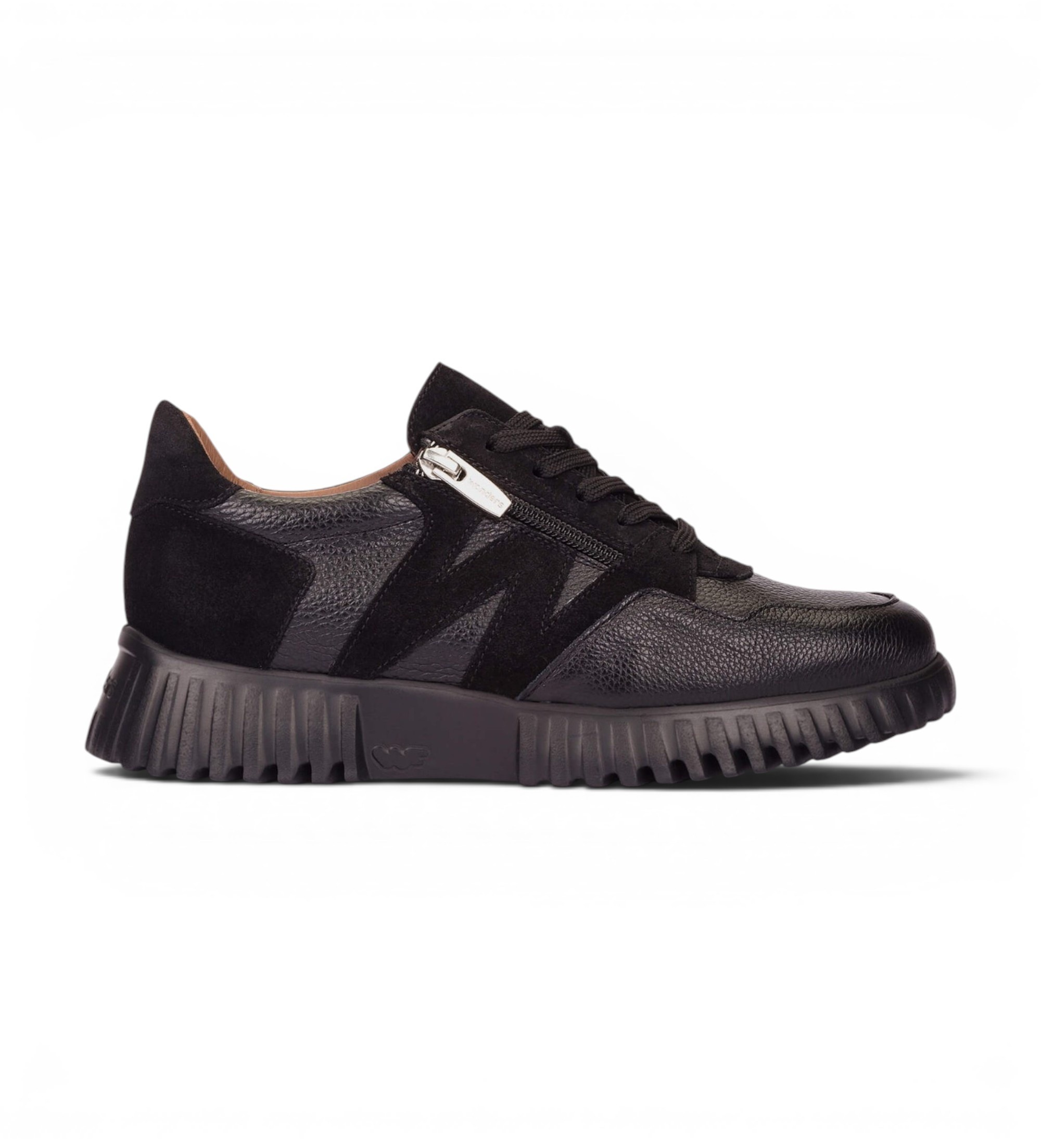 Wonders für Damen. A-4424 Schwarze Ledersneaker (36), Wohnung, Reißverschluss, Lässig