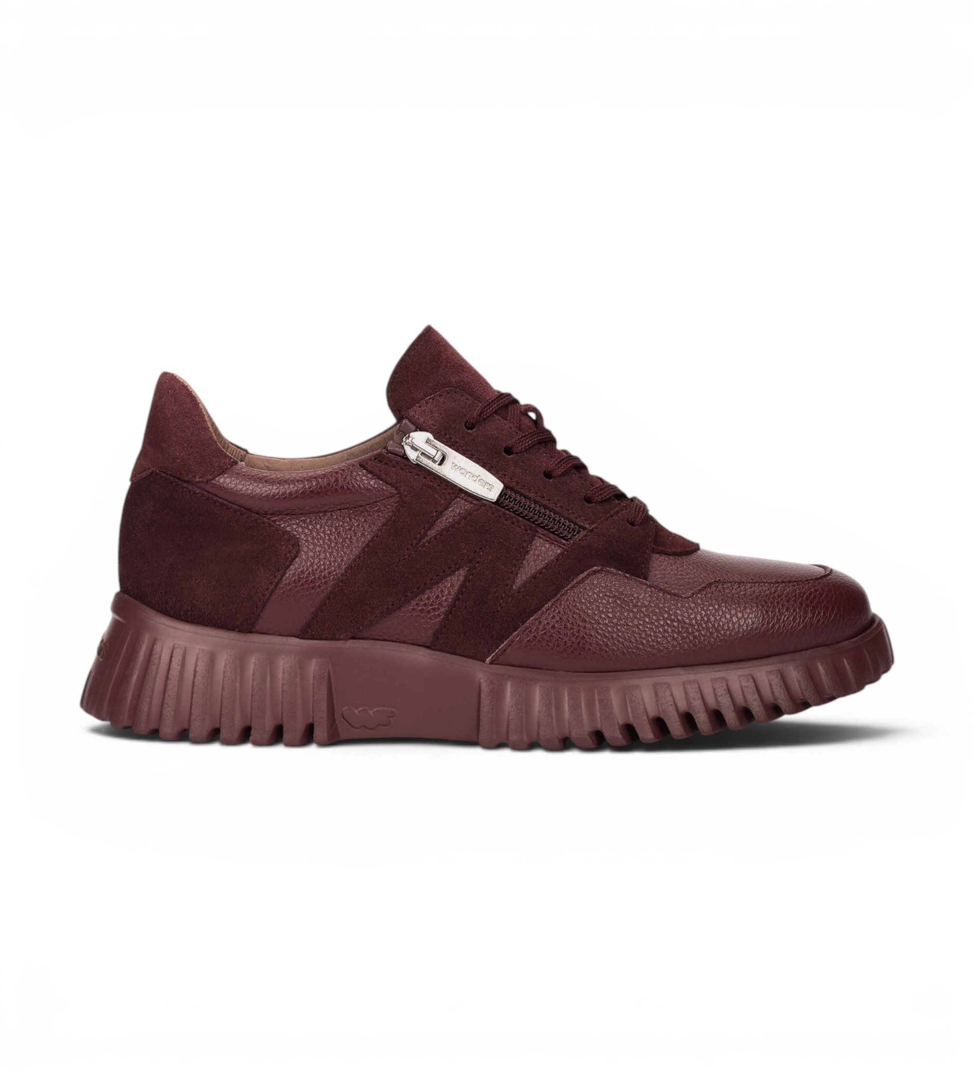 Wonders für Damen. A-4424 Leder-Sneaker Wild weinrot (40), Wohnung, Reißverschluss, Lässig, Kastanienbraun
