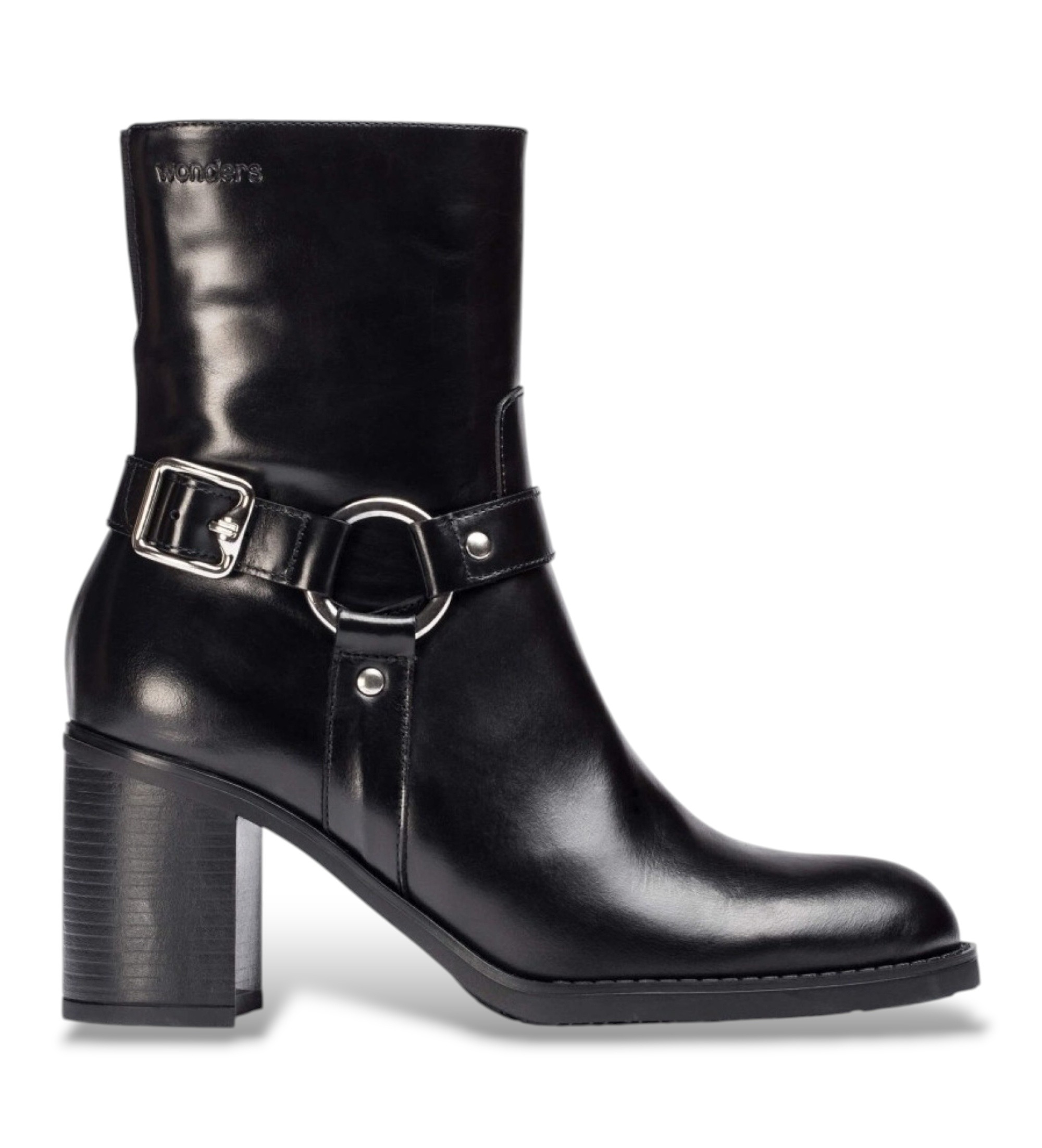 Wonders für Damen. I-9204_2763_5792 Leder-Stiefeletten Niete 04 Schwarz (40), 5 bis 8 cm, Reißverschluss, Lässig