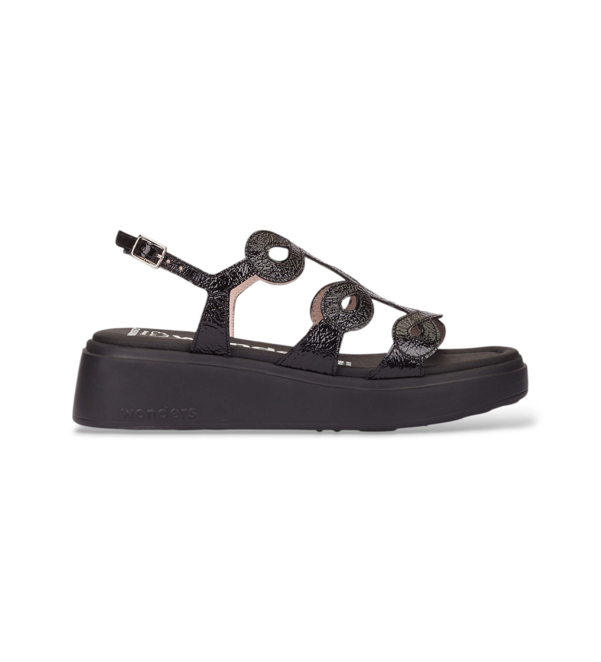 Wonders für Damen. A-4503 Infinity Flow Leder Sandalen schwarz (38), 3 bis 5 cm, Schnalle, Lässig