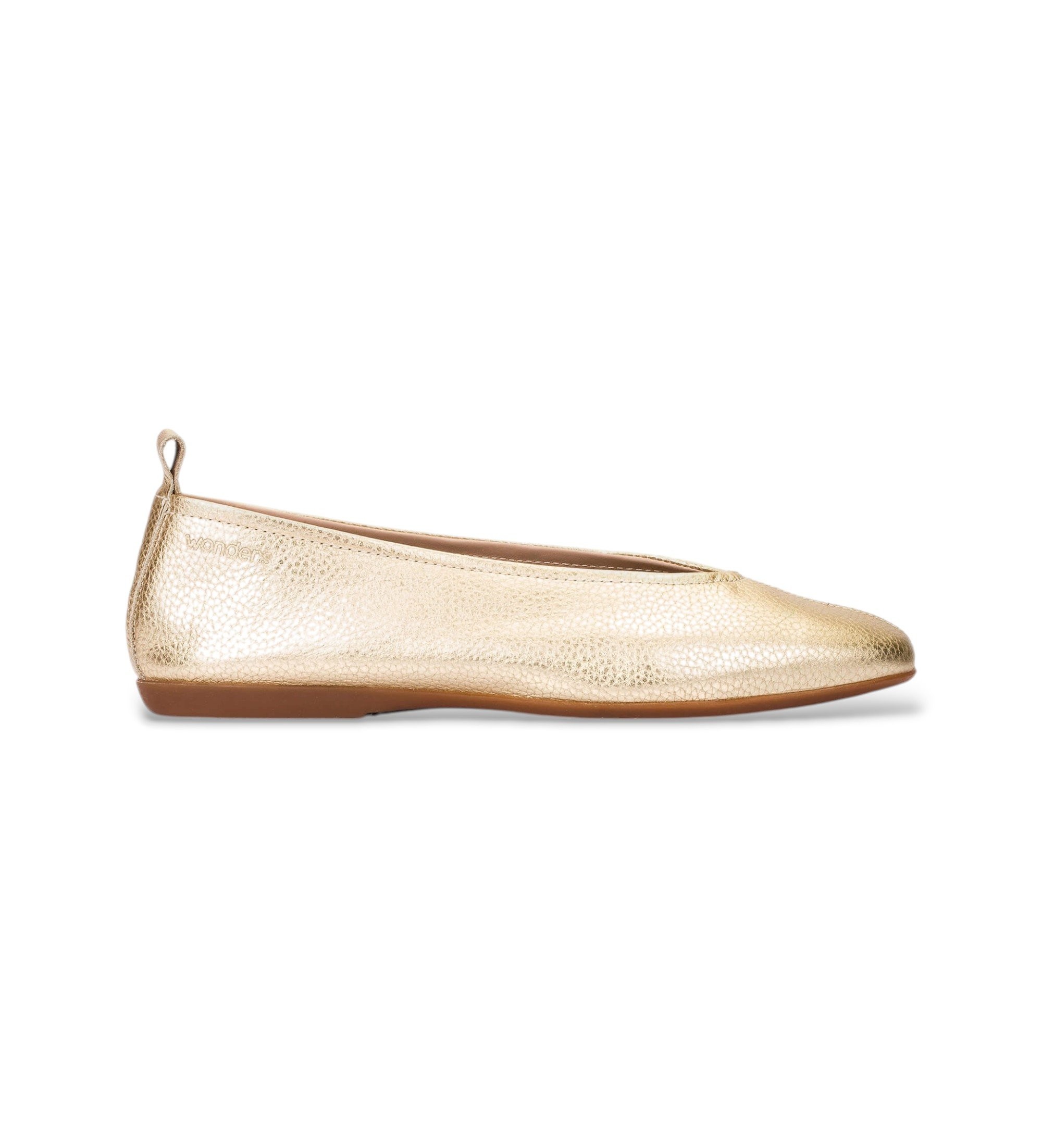 Wonders für Damen. A-8661 Pepa61 Ballerina-Pumps aus goldenem Leder (37), Wohnung, Keine, Lässig