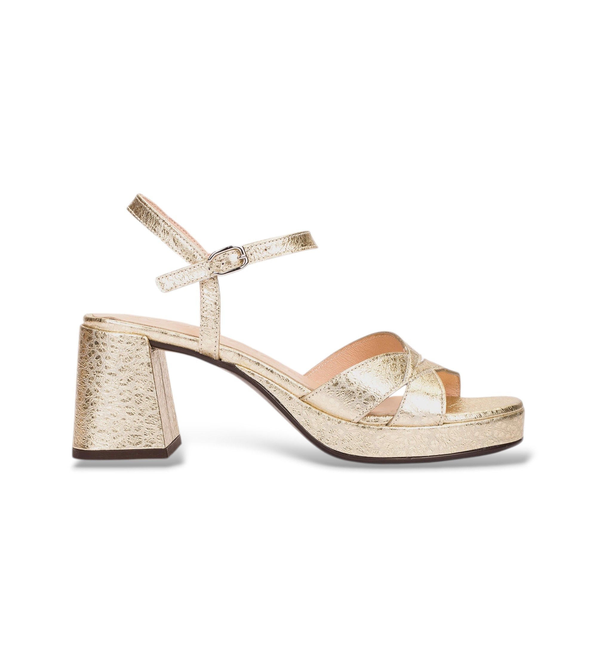Wonders für Damen. G-6820 Zaida20 Sandalen aus goldenem Leder (38), 5 bis 8 cm, Schnalle, Lässig, Party