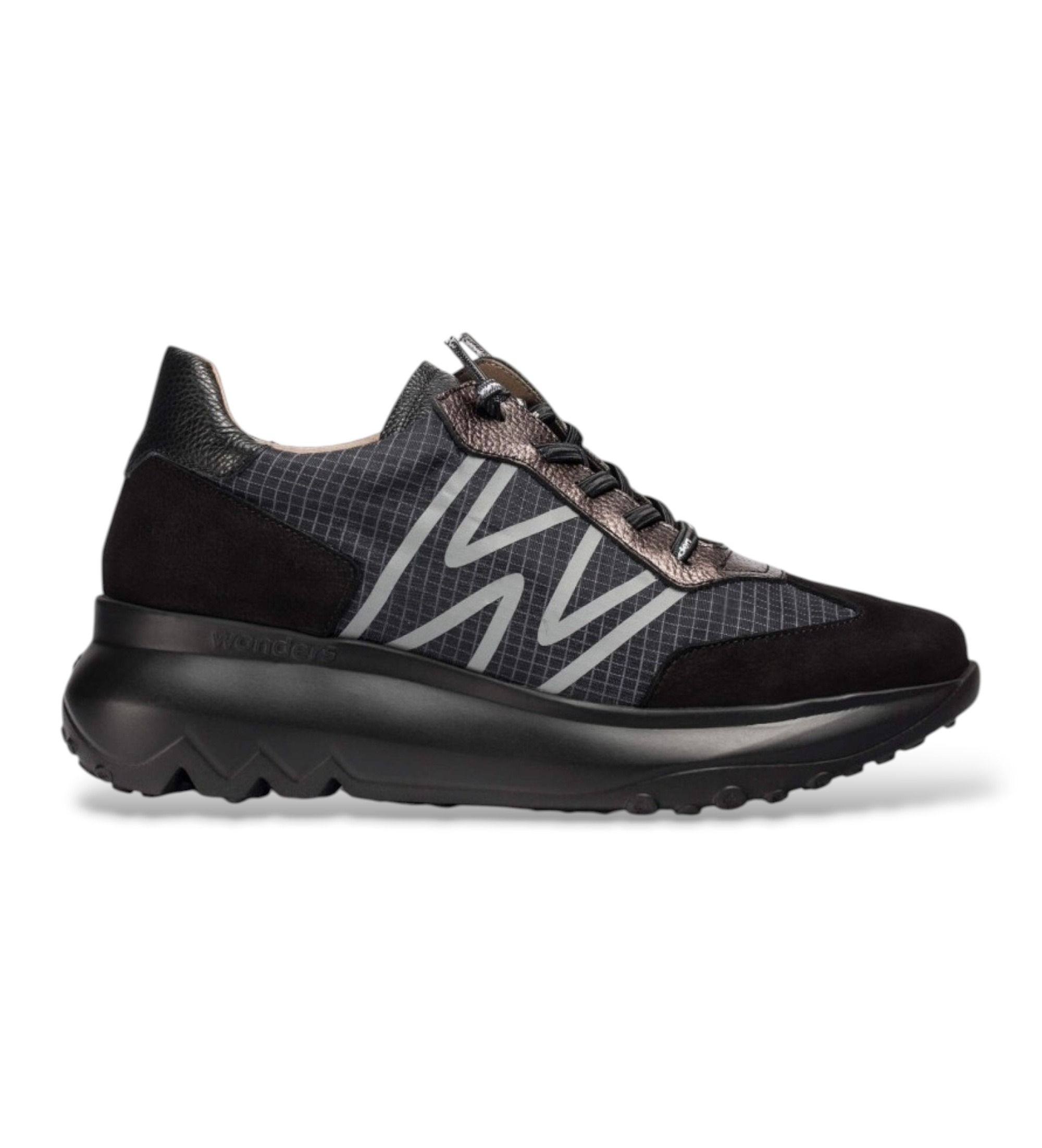 Wonders für Damen. A-4001_5640_5792 Ultrafly 01 Ledersneaker Schwarz (36), Wohnung, 1 bis 3 cm, Schnürsenkel, Lässig