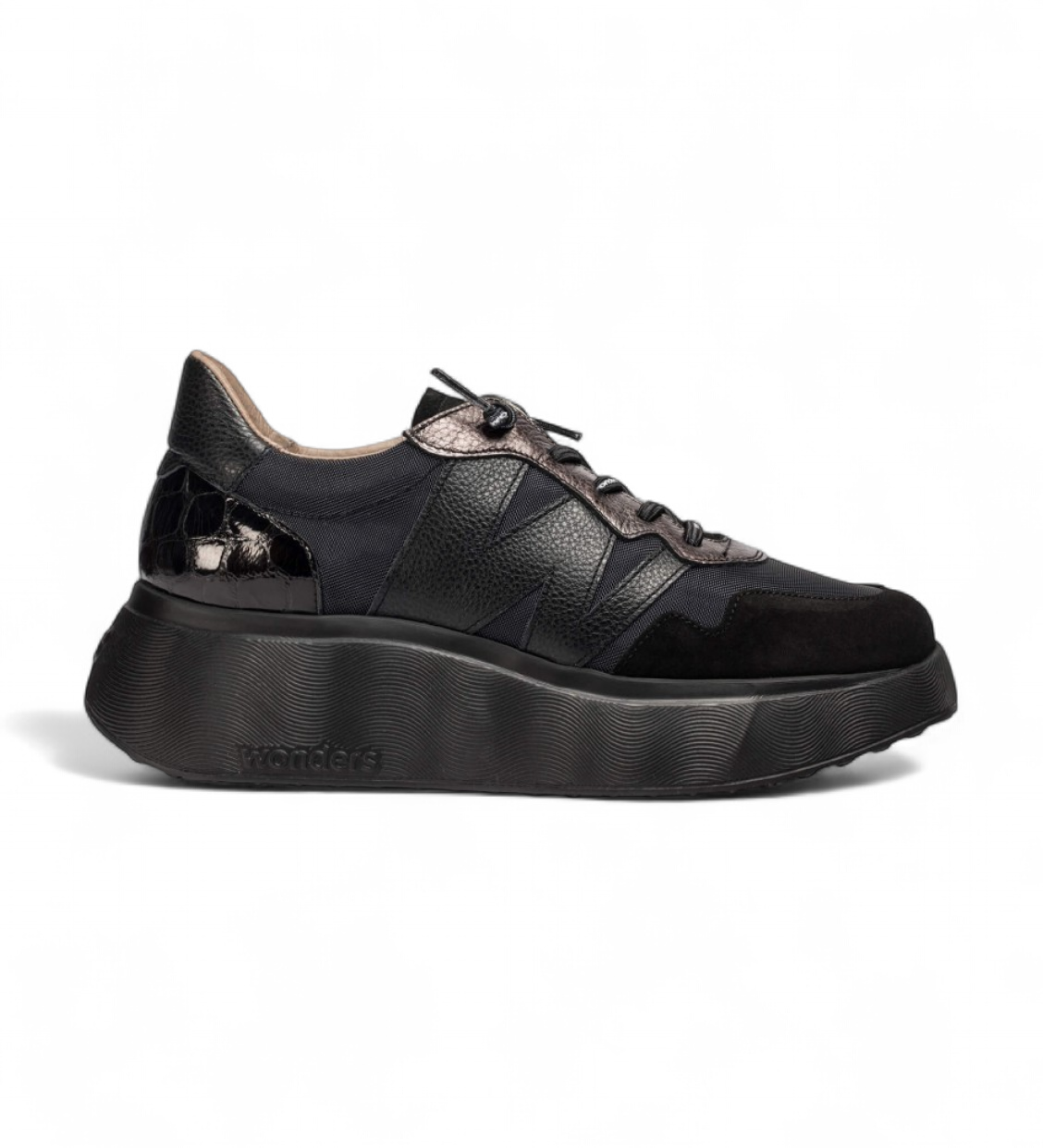 Wonders für Damen. A-3631_941_5792 Leder Turnschuhe Roma 31 schwarz (41), 3 bis 5 cm, Schnürsenkel, Lässig