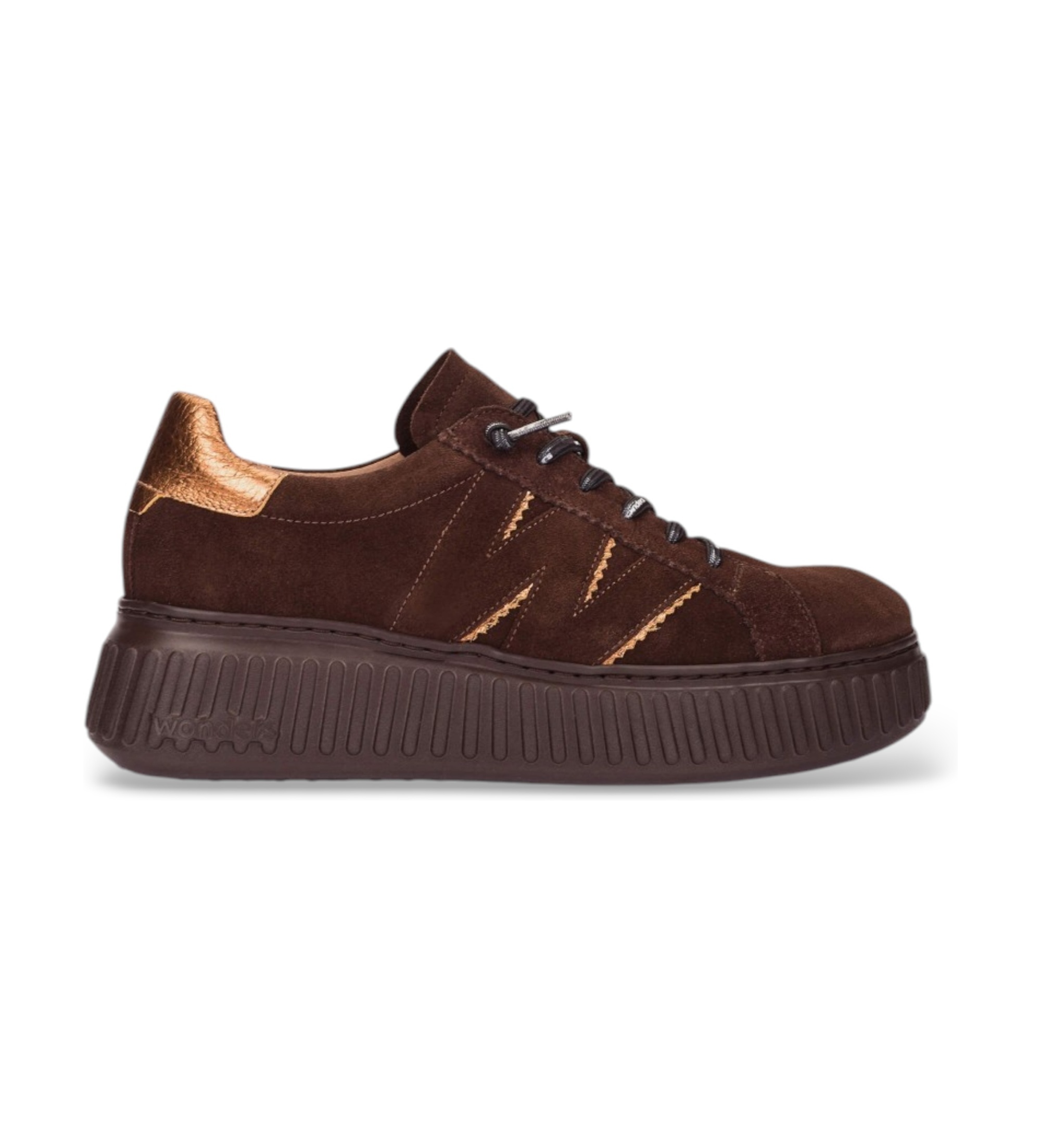 Wonders für Damen. A-5201_941_12214 Xfly 01 Sneaker aus Leder Braun (37), Wohnung, Spaltleder, Schnürsenkel, Lässig