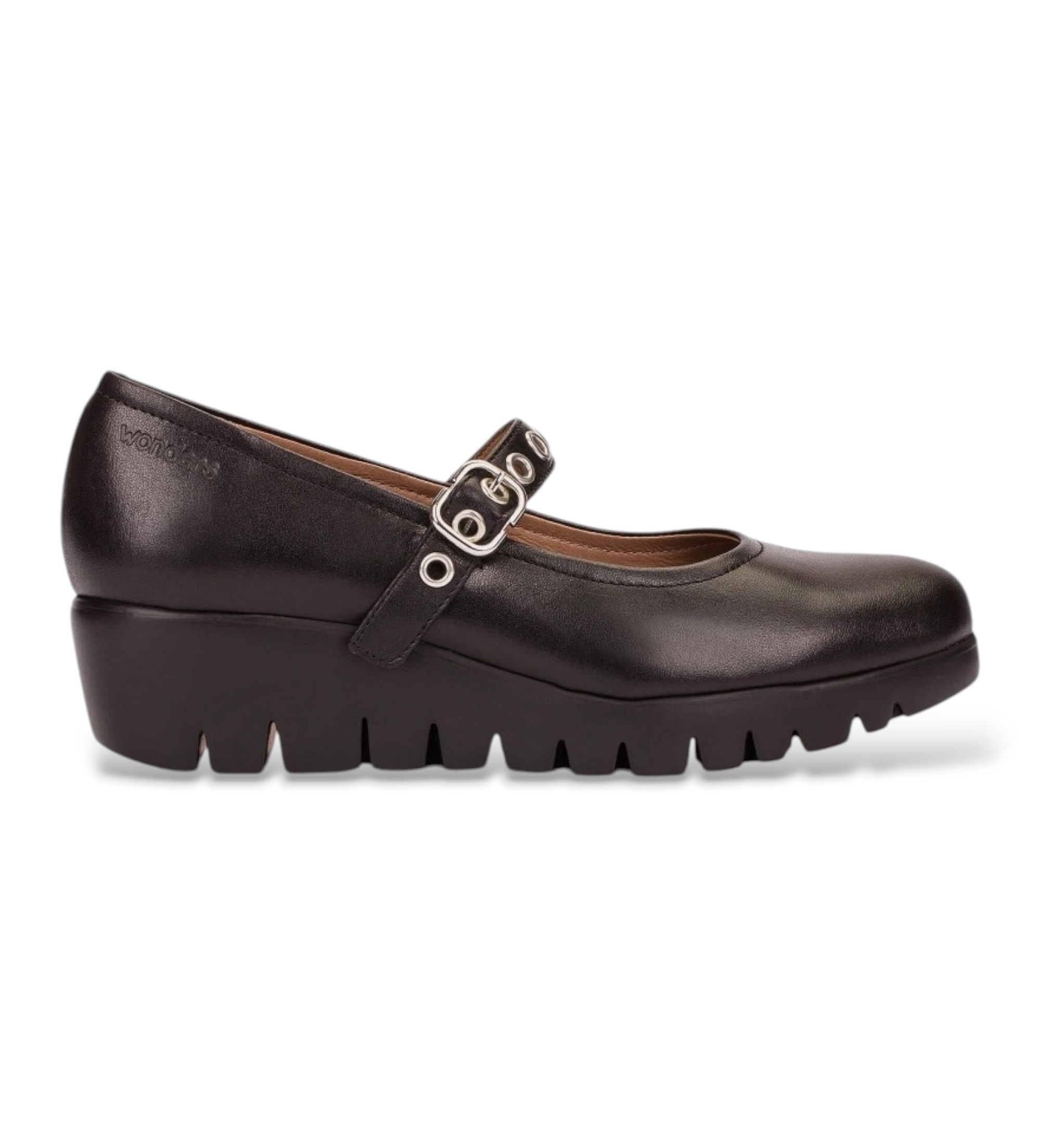 Wonders für Damen. C-33343_2525_5792 Leder Schuhe Fly 43 Schwarz (38), 1 bis 3 cm, Schnalle, Lässig