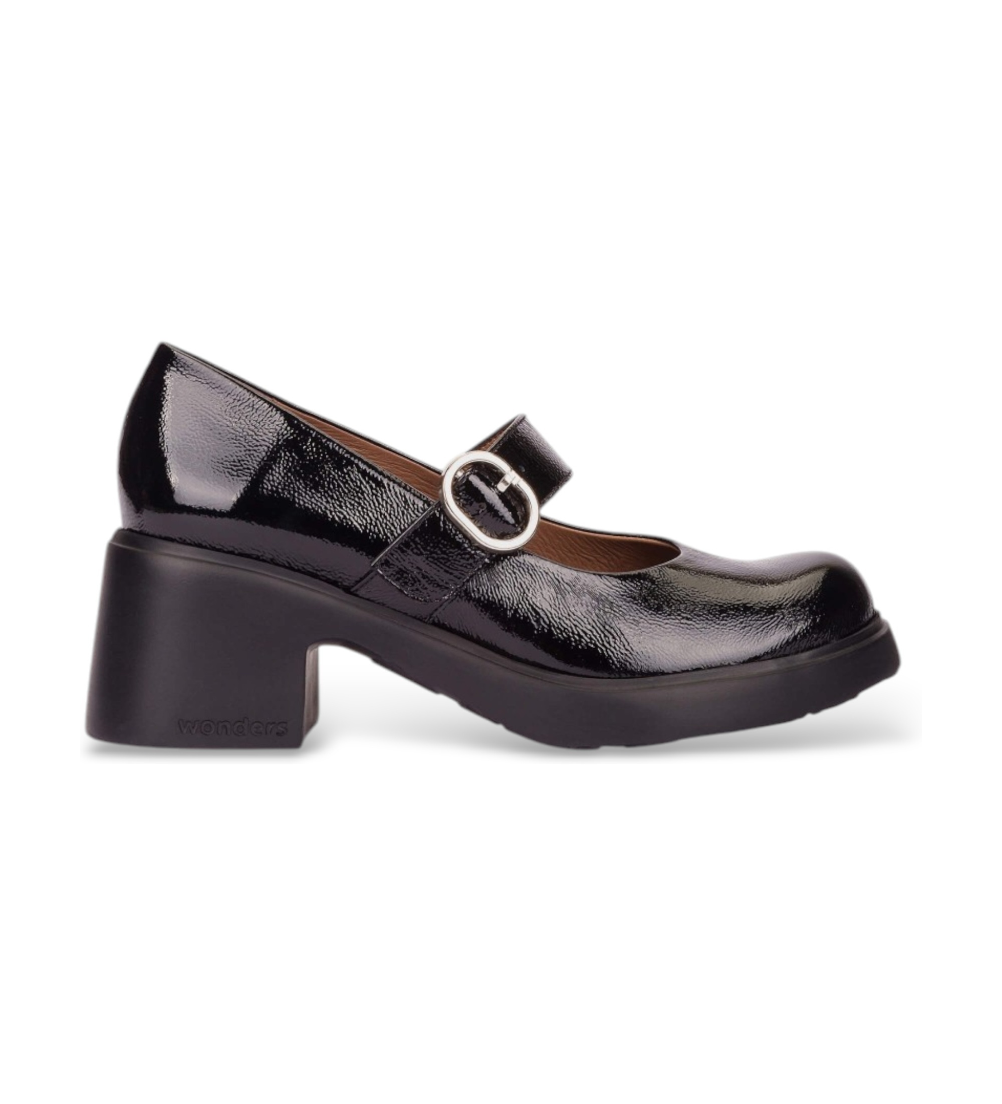 Wonders für Damen. E-7142_2024_5792 Schuhe aus Leder FLYTRES 42 Schwarz (40), 5 bis 8 cm, Schnalle, Lässig, Lackleder