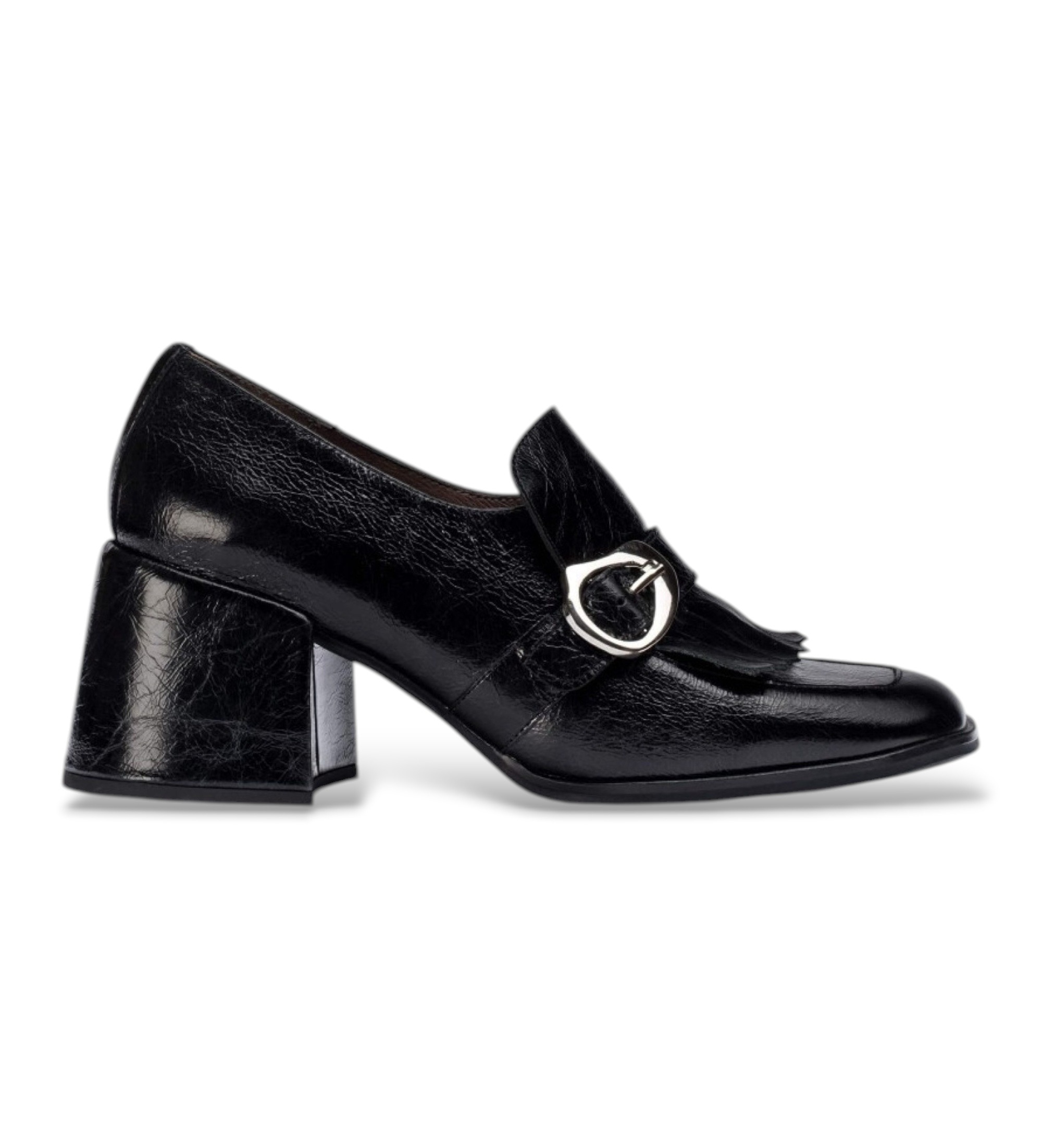 Wonders für Damen. H-6401_5520_5792 Leder-Mokassins Victoria 01 Schwarz (37), 5 bis 8 cm, Schnalle, Lässig, Klassisch, Lackleder