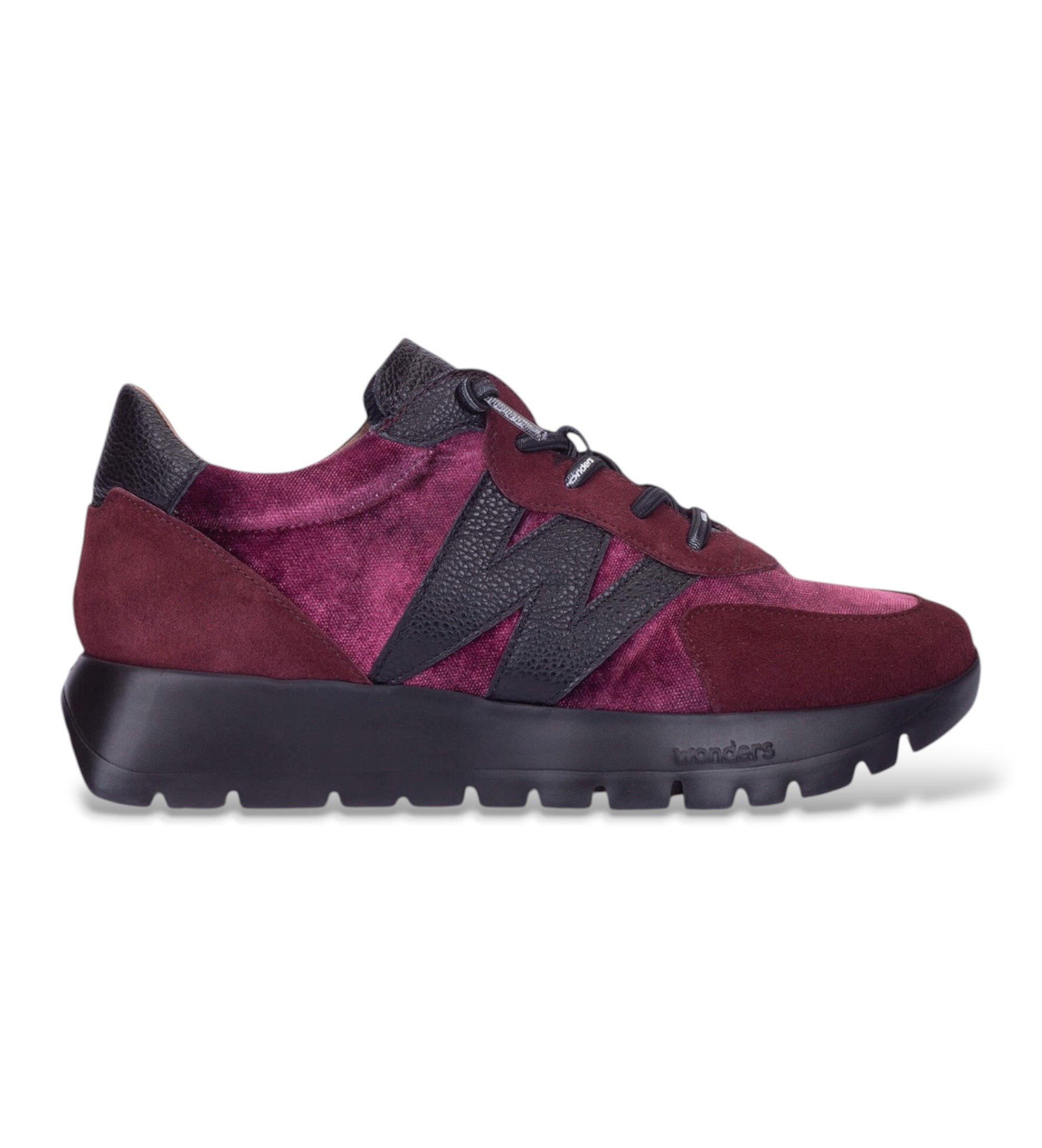 Wonders für Damen. A-24111 Leder-Sneaker Odisei01 granatrot (40), Wohnung, 1 bis 3 cm, Spaltleder, Schnürsenkel, Lässig, Kastanienbraun