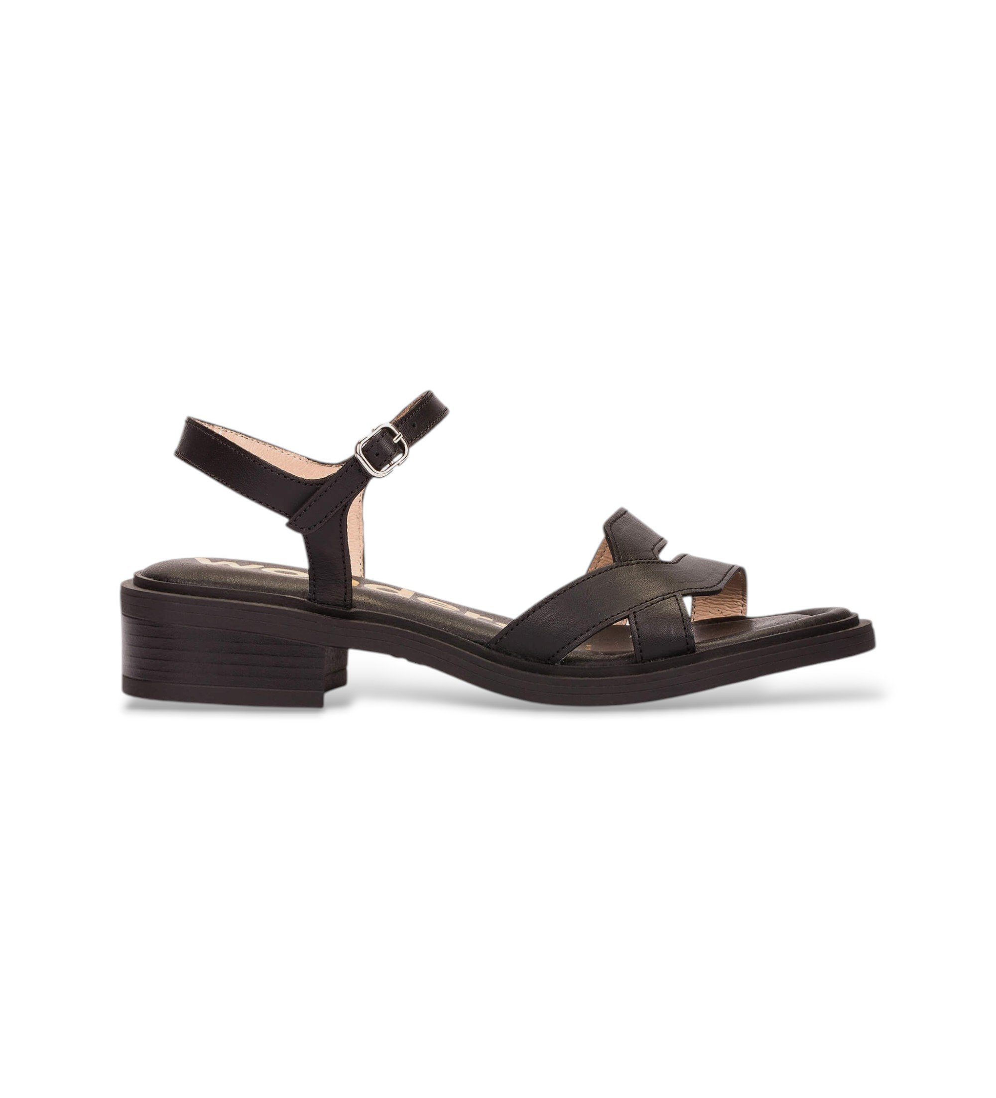 Wonders für Damen. B-9610 Tokat Sandalen schwarz (42), Leder, 1 bis 3 cm, Schnalle, Lässig