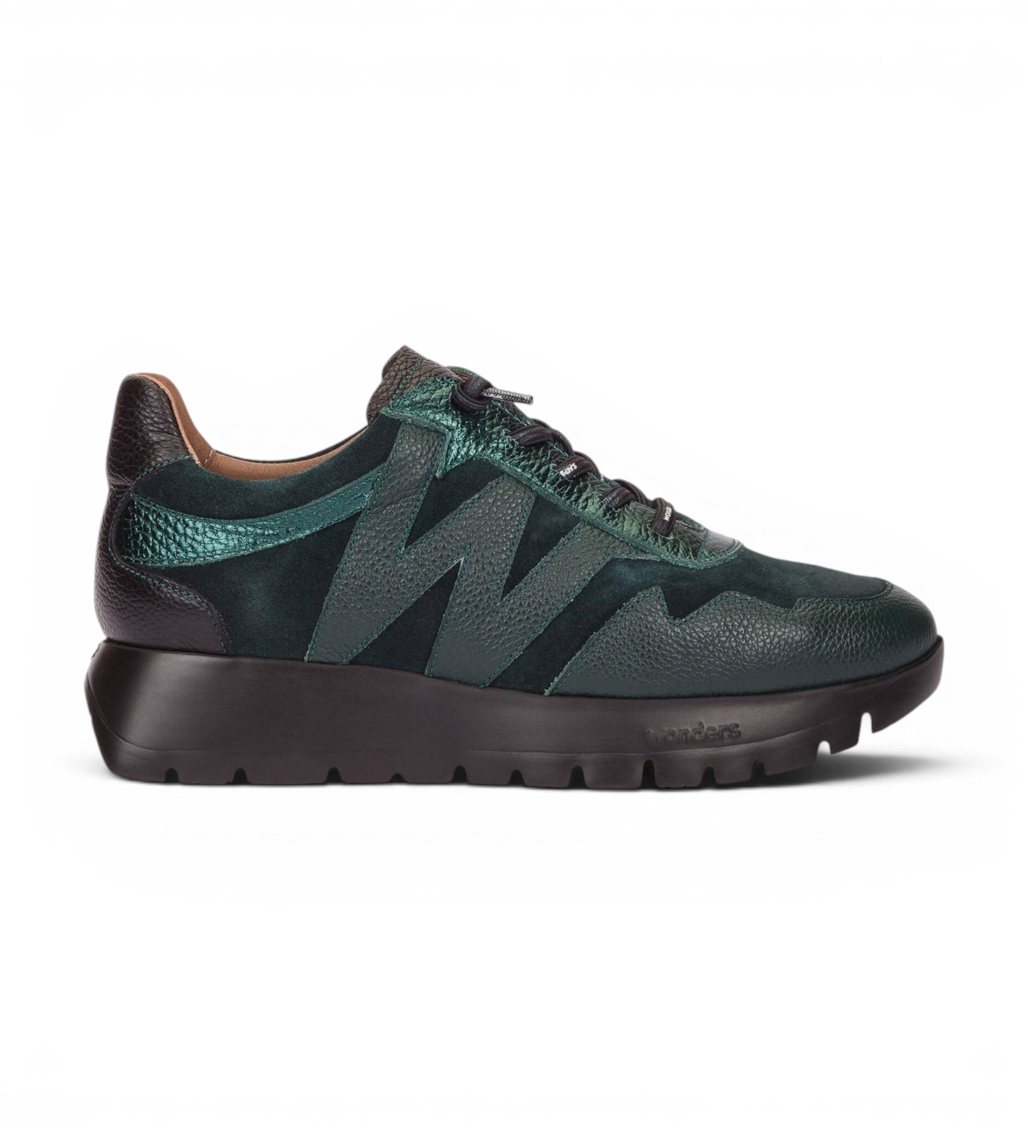 Wonders für Damen. A-24110 Leder-Sneaker Odisei grün (40), Wohnung, 1 bis 3 cm, Schnürsenkel, Lässig