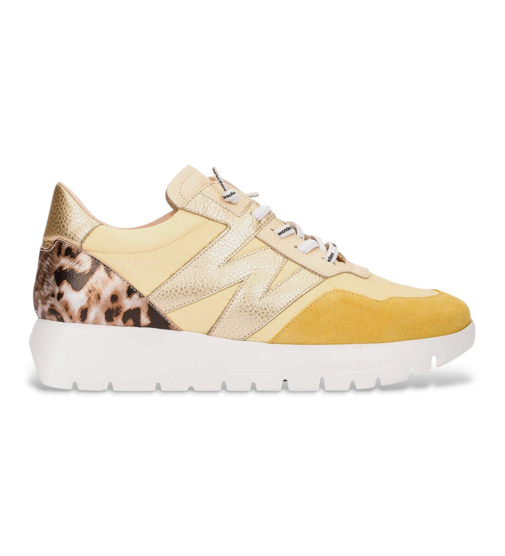 Wonders für Damen. A-24100 Odisei gelbe Leder-Turnschuhe (36), 1 bis 3 cm, Schnürsenkel, Lässig