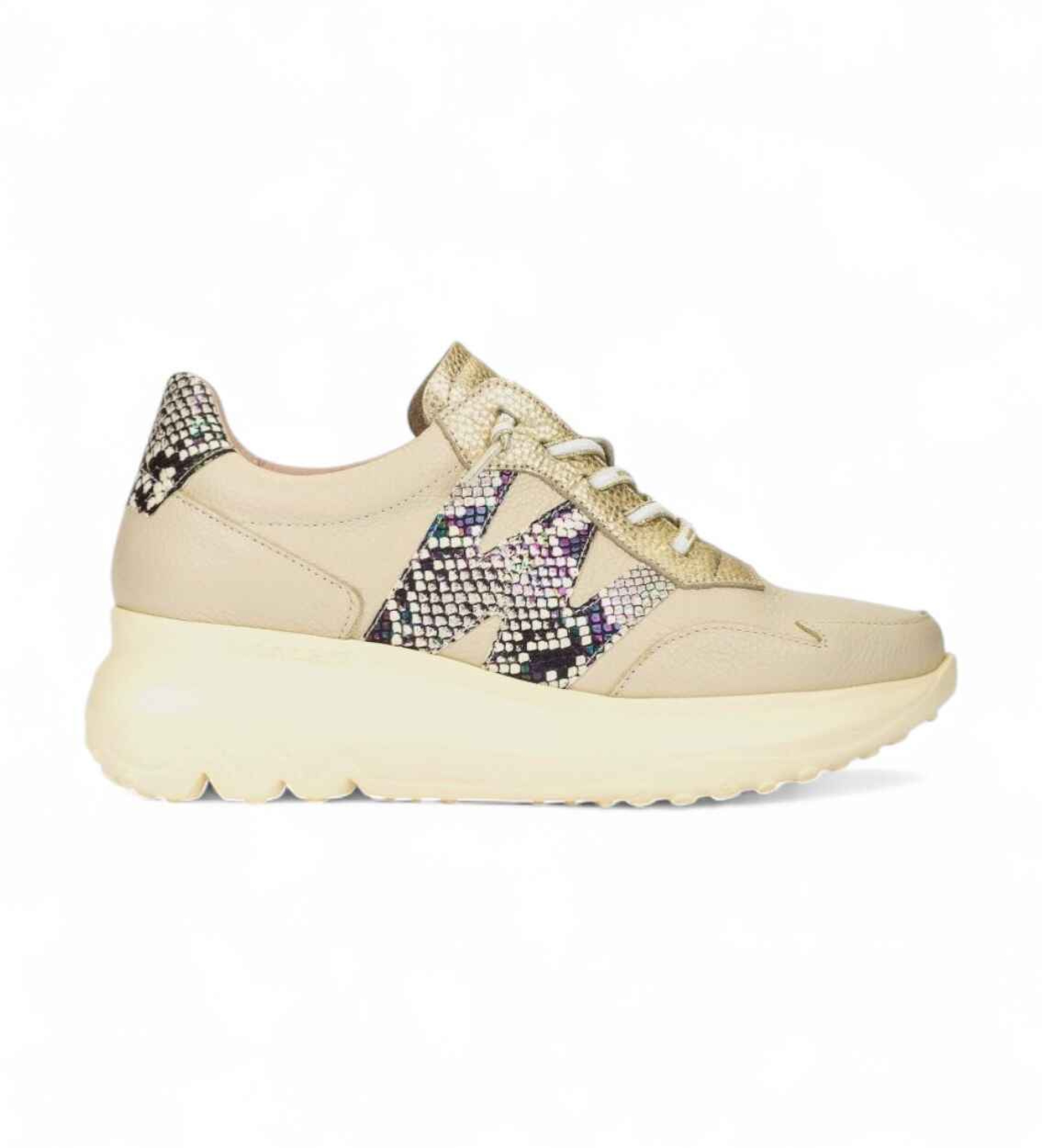 Wonders für Damen. A-4002 Samira beige Schlangenleder Hausschuhe (40), 3 bis 5 cm, Schnürsenkel, Lässig