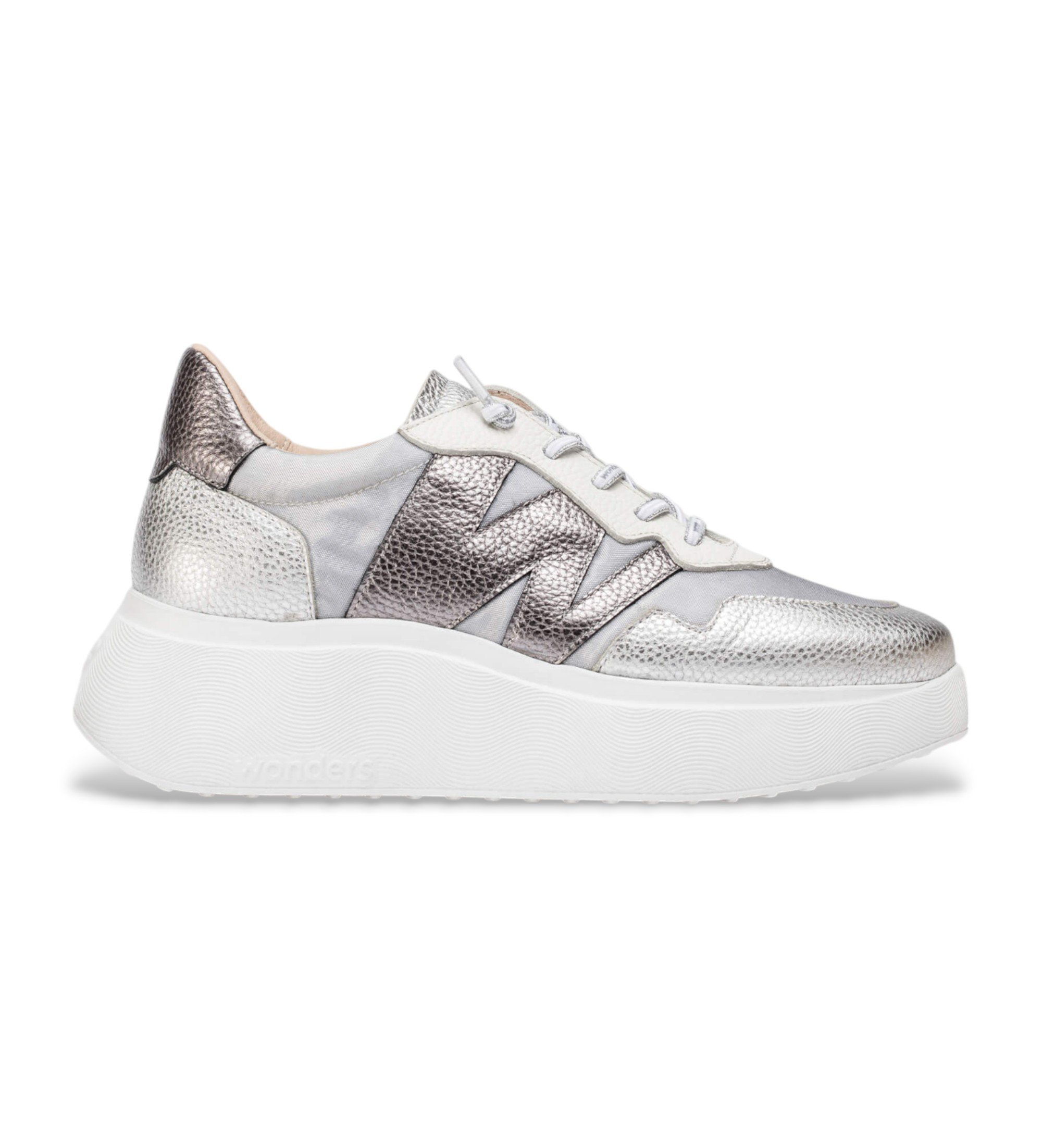 Wonders für Damen. A-3622 Zénit silberne Turnschuhe (42), Leder, 3 bis 5 cm, Schnürsenkel, Lässig