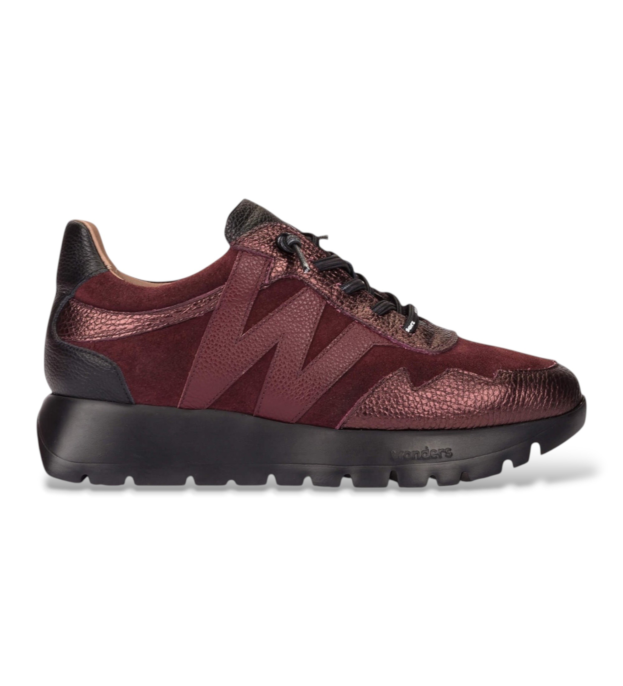 Wonders für Damen. A-24110 Odisei Ledersneaker in Granatrot (41), Wohnung, 1 bis 3 cm, Schnürsenkel, Lässig, Bordeaux