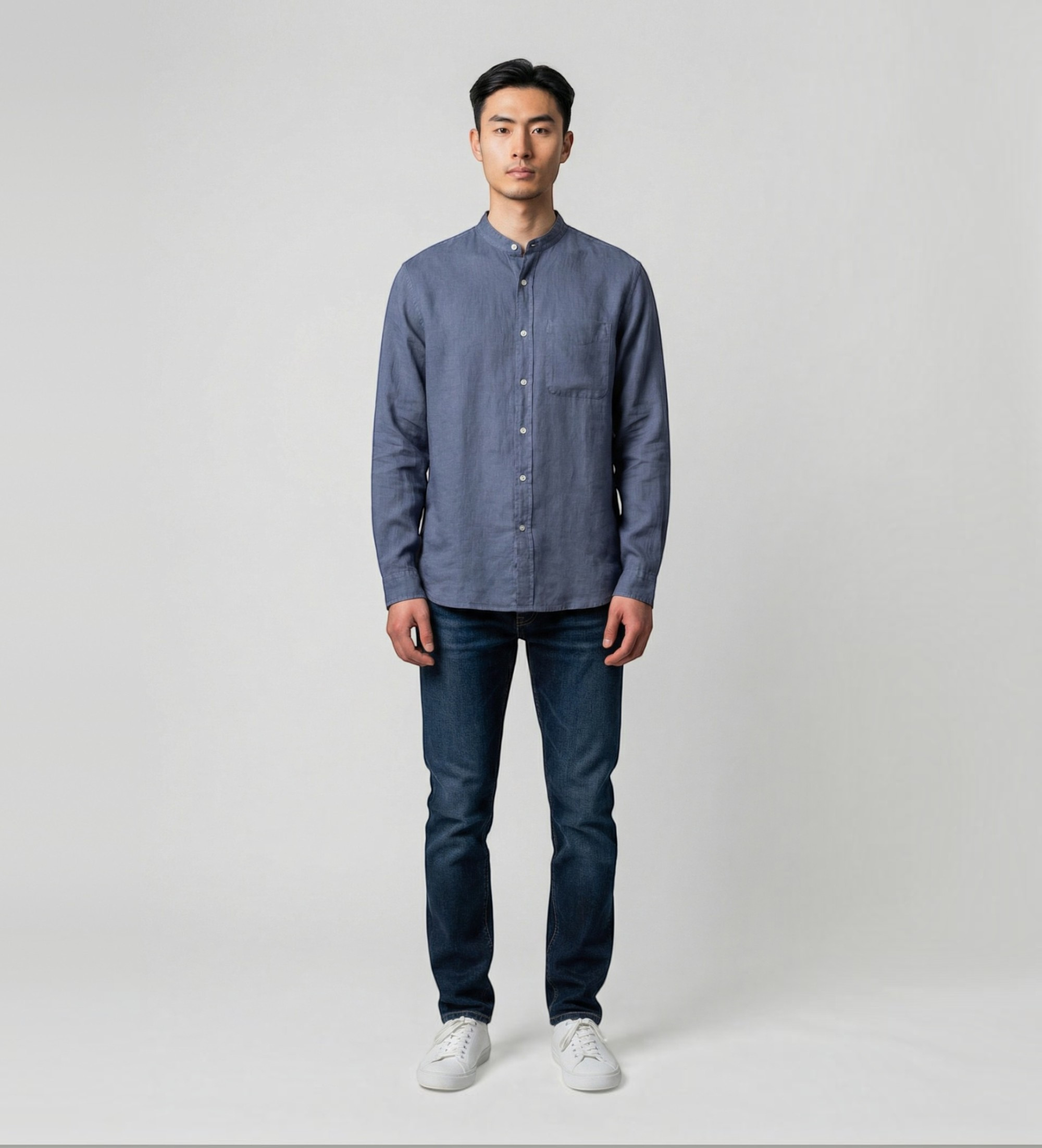 Woolrich für Herren. CFWOSI2034MRUT5284 Marineblaues Leinenhemd (L), Lässig, Klassisch, Langarm