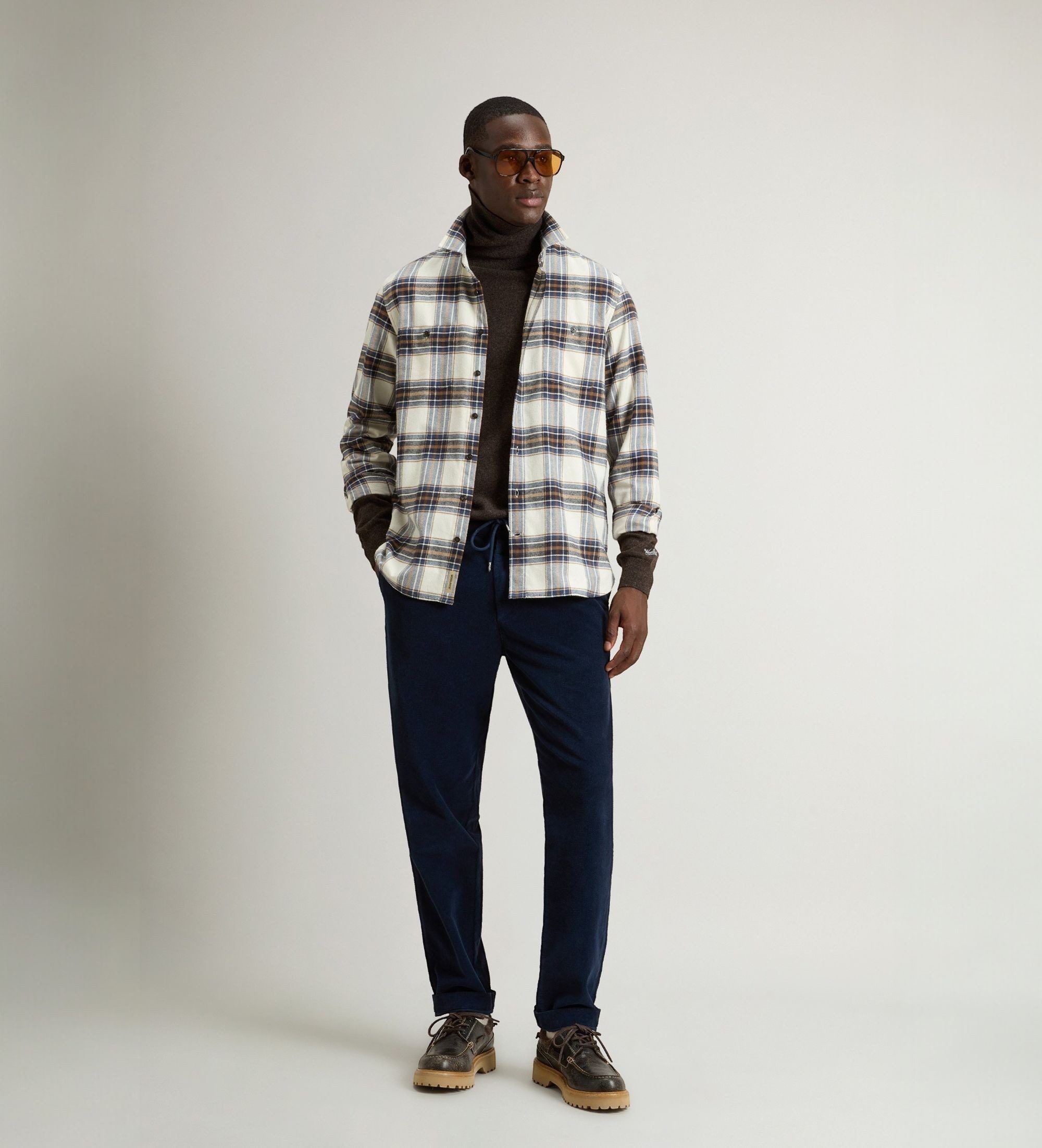 Woolrich für Herren. CFWOSI2001MRUT5058 Kariertes Flanellhemd in Off-White (S), Weiß, Lässig, Baumwolle, Langarm