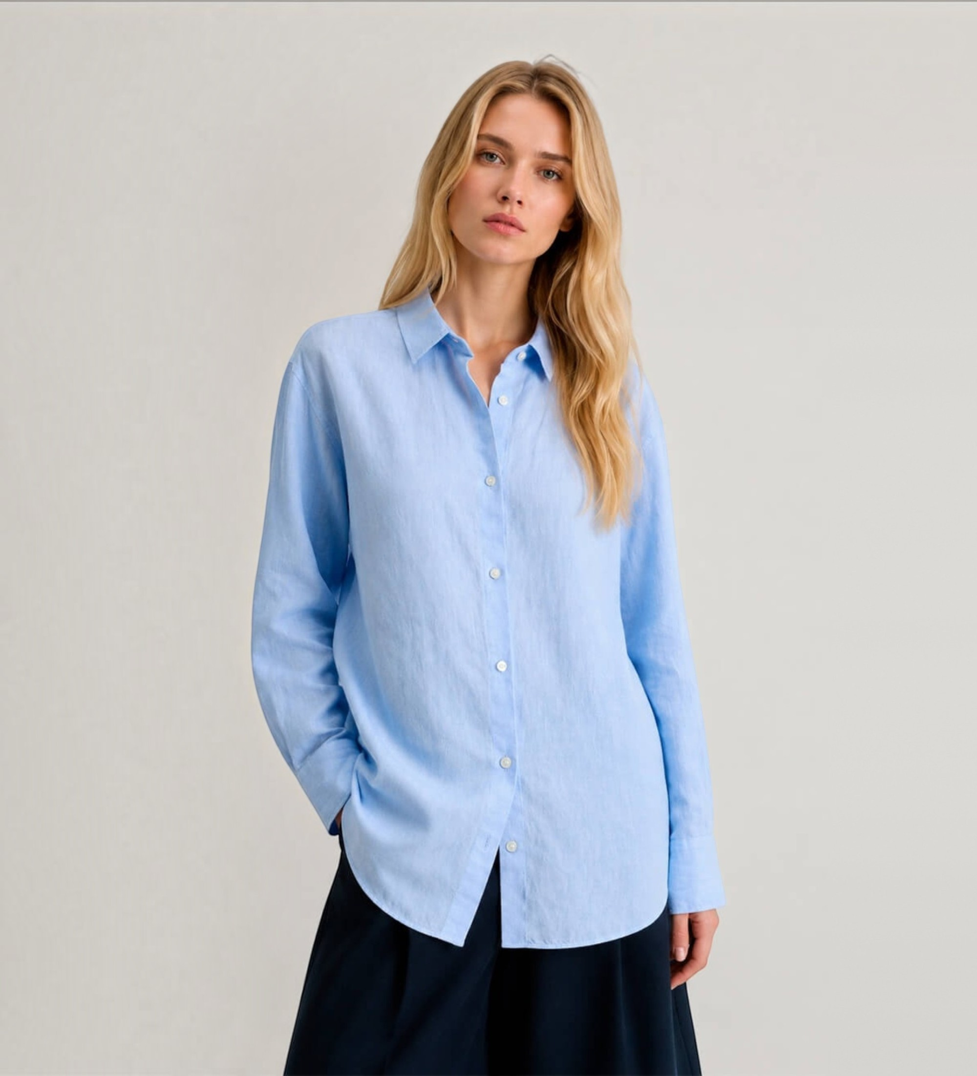 Woolrich für Damen. CFWWSI2013FRUT5295 Blaues Leinenhemd (S), Lässig, Langarm