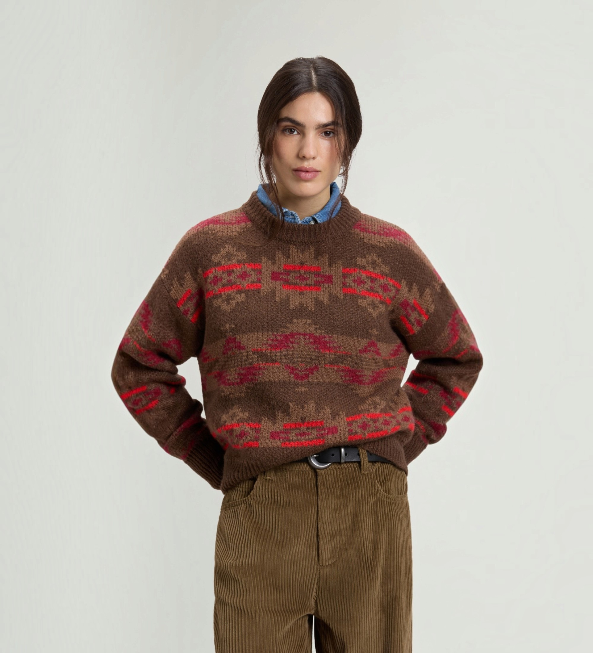 Woolrichvoor vrouwen. CFWWKN2066FRUF0573 Fairisle trui bruin (M), Casual, Acryl