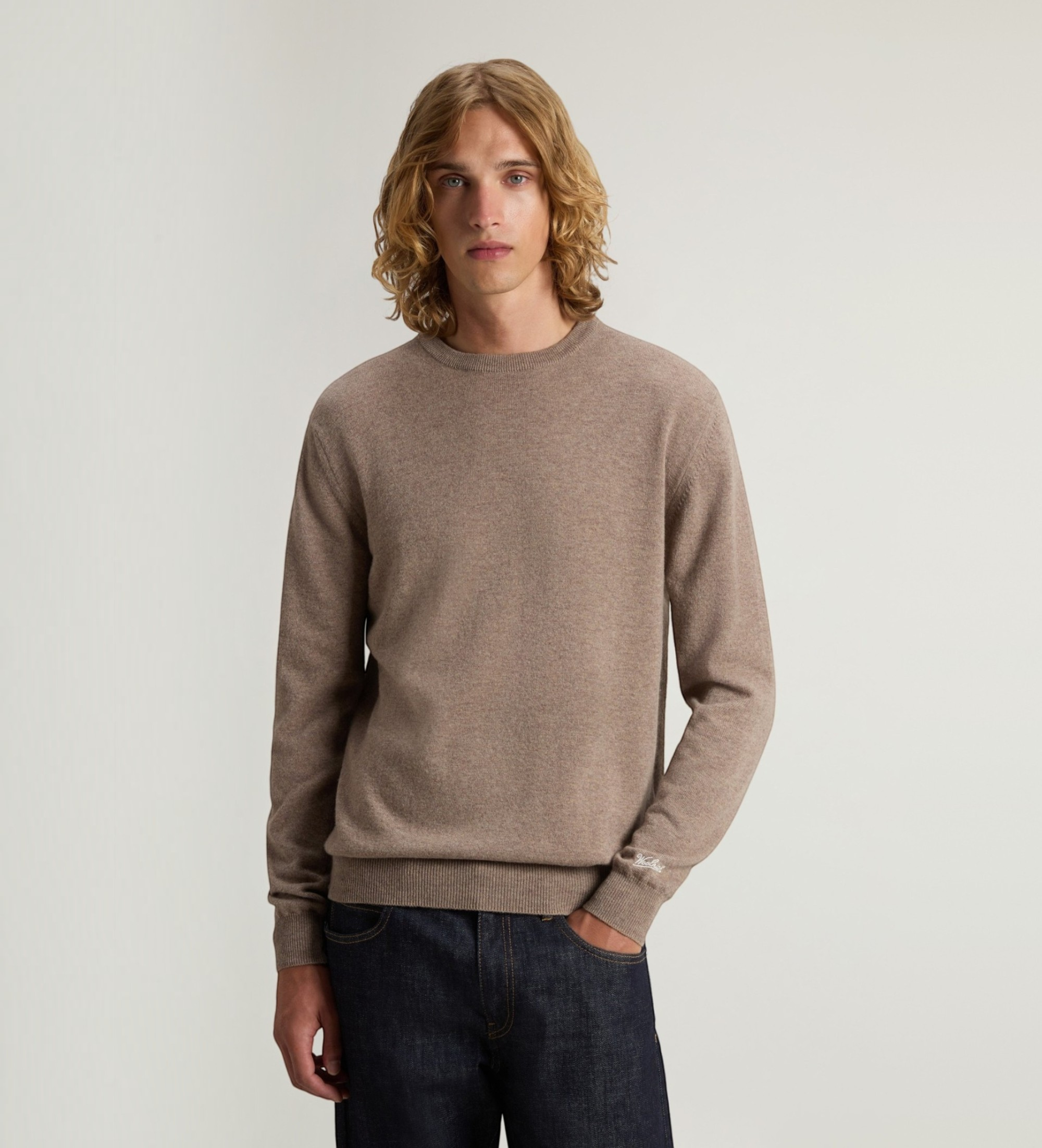Woolrich für Herren. CFWOKN0278MRUF0469 Brauner Wollpullover mit Rundhalsausschnitt (S), Lässig, Wolle