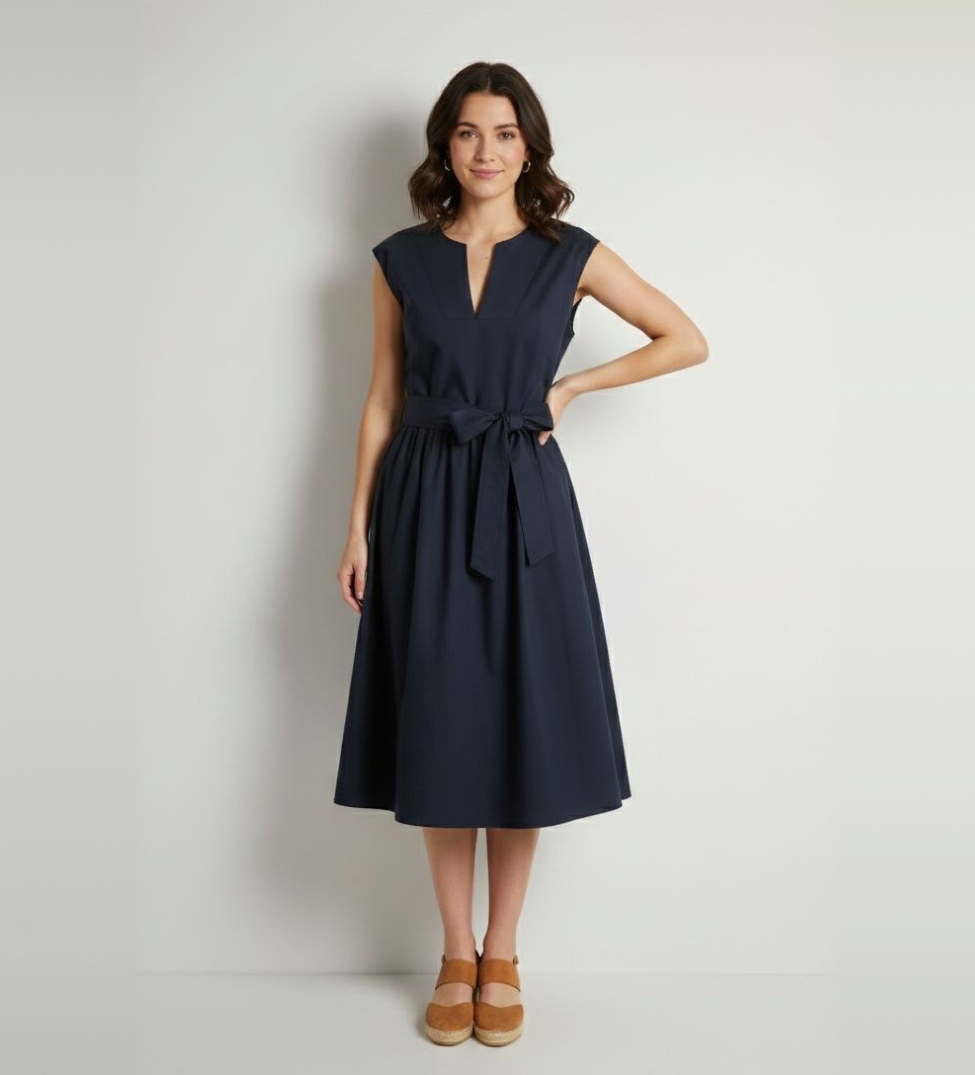 Woolrich für Damen. CFWWDR2028FRUT3944 Popeline Kleid navy (L), Lässig, Baumwolle, Ärmellos / Hosenträger, Marine