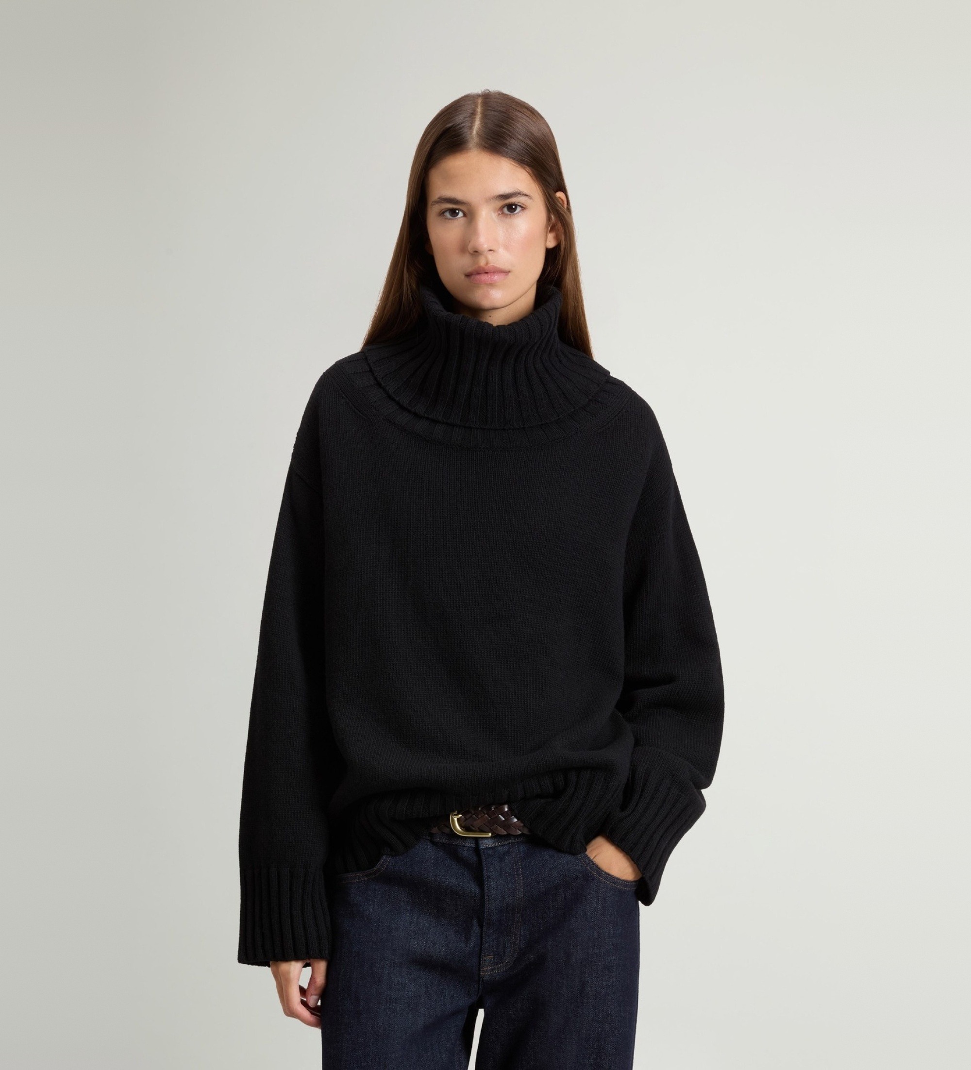 Woolrich für Damen. CFWWKN2045FRUF0574 Schwarzer Rollkragenpullover aus Woll-Kaschmir-Mischung (M), Lässig, Wolle