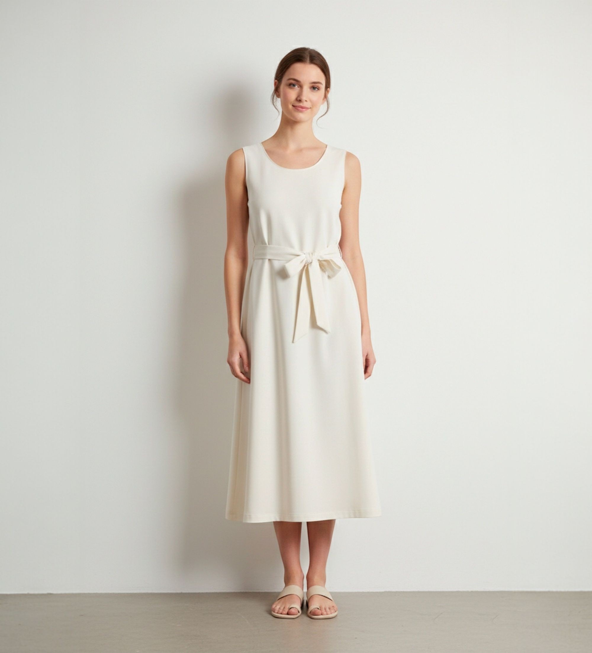 Woolrich für Damen. CFWWDR2020FRUT3043 Kleid aus Leinenmischung mit beigem Gürtel (L), Lässig, Ärmellos / Hosenträger, Lyocell