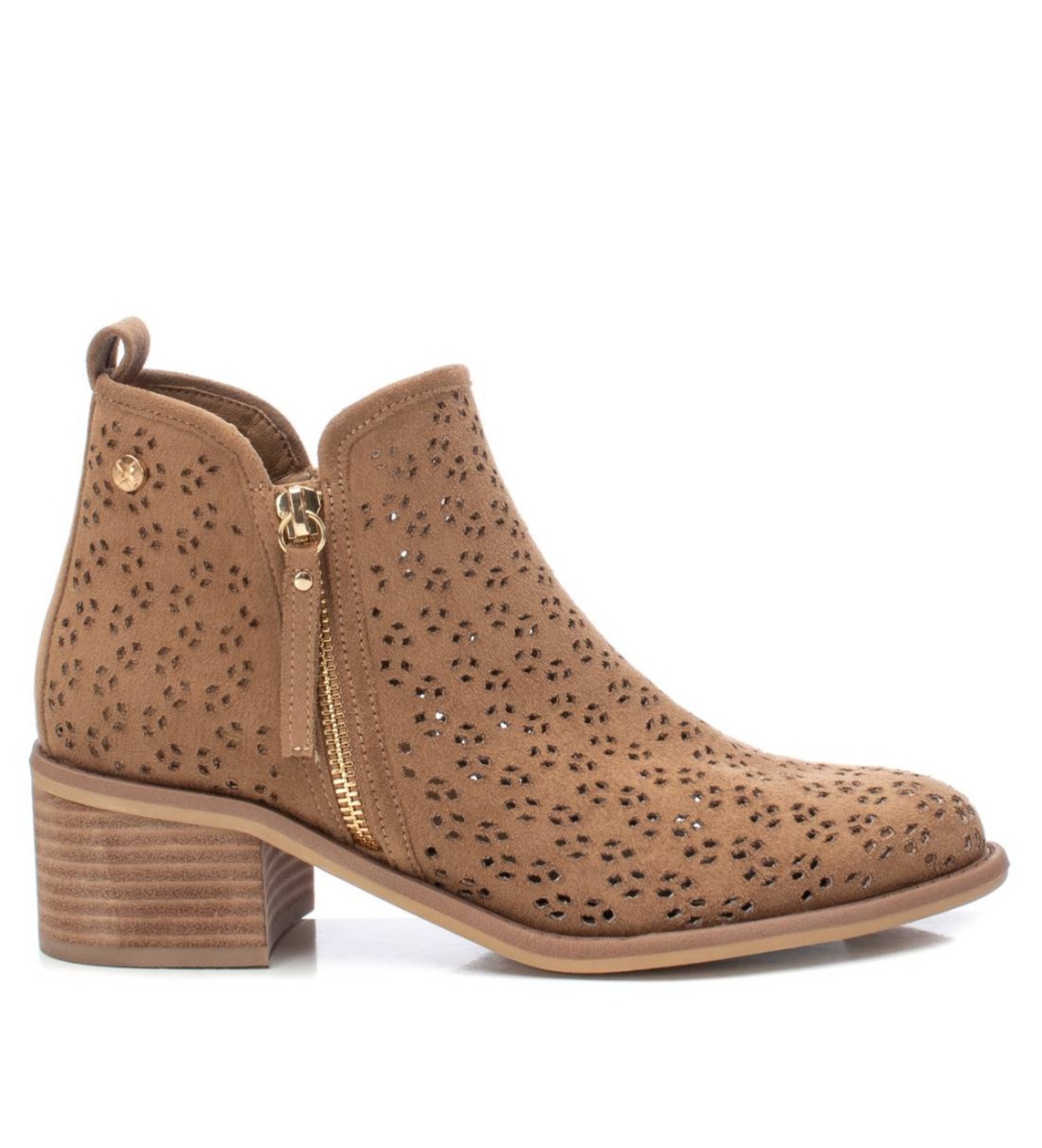 Xti für Damen. 14225502-TAUPE Stiefelette 142255 braun -Absatzhöhe: 5cm (41), 3 bis 5 cm, Reißverschluss, Lässig, Kunstleder