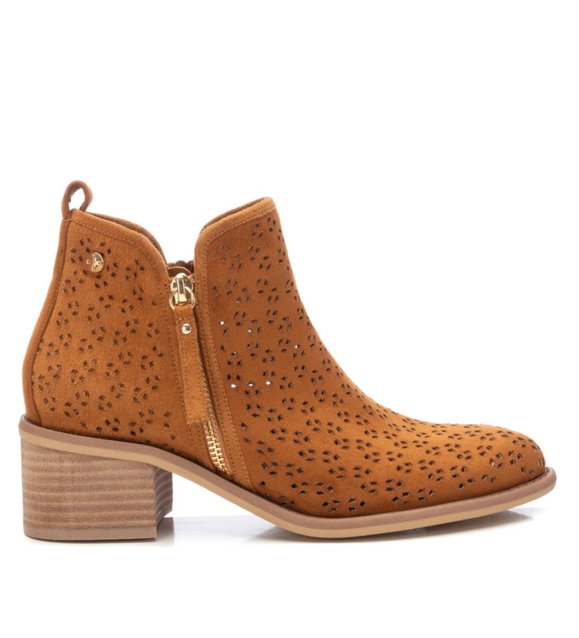 Xti für Damen. 14225503-CAMEL Stiefelette 142255 braun -Absatzhöhe: 5cm (38), 3 bis 5 cm, Reißverschluss, Lässig, Kunstleder