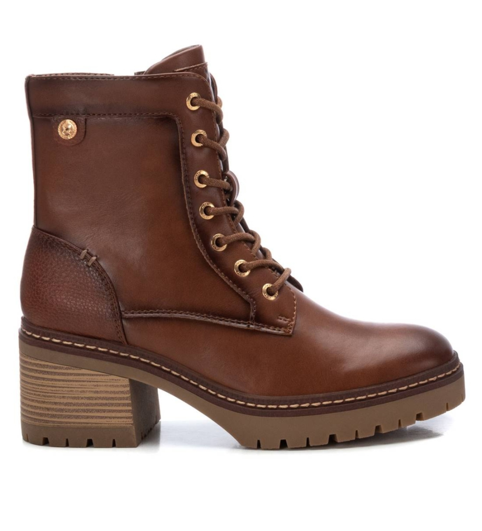 Xti für Damen. 14336803-CAMEL Stiefelette 143368 braun (38), 5 bis 8 cm, Schnürsenkel, Reißverschluss, Lässig