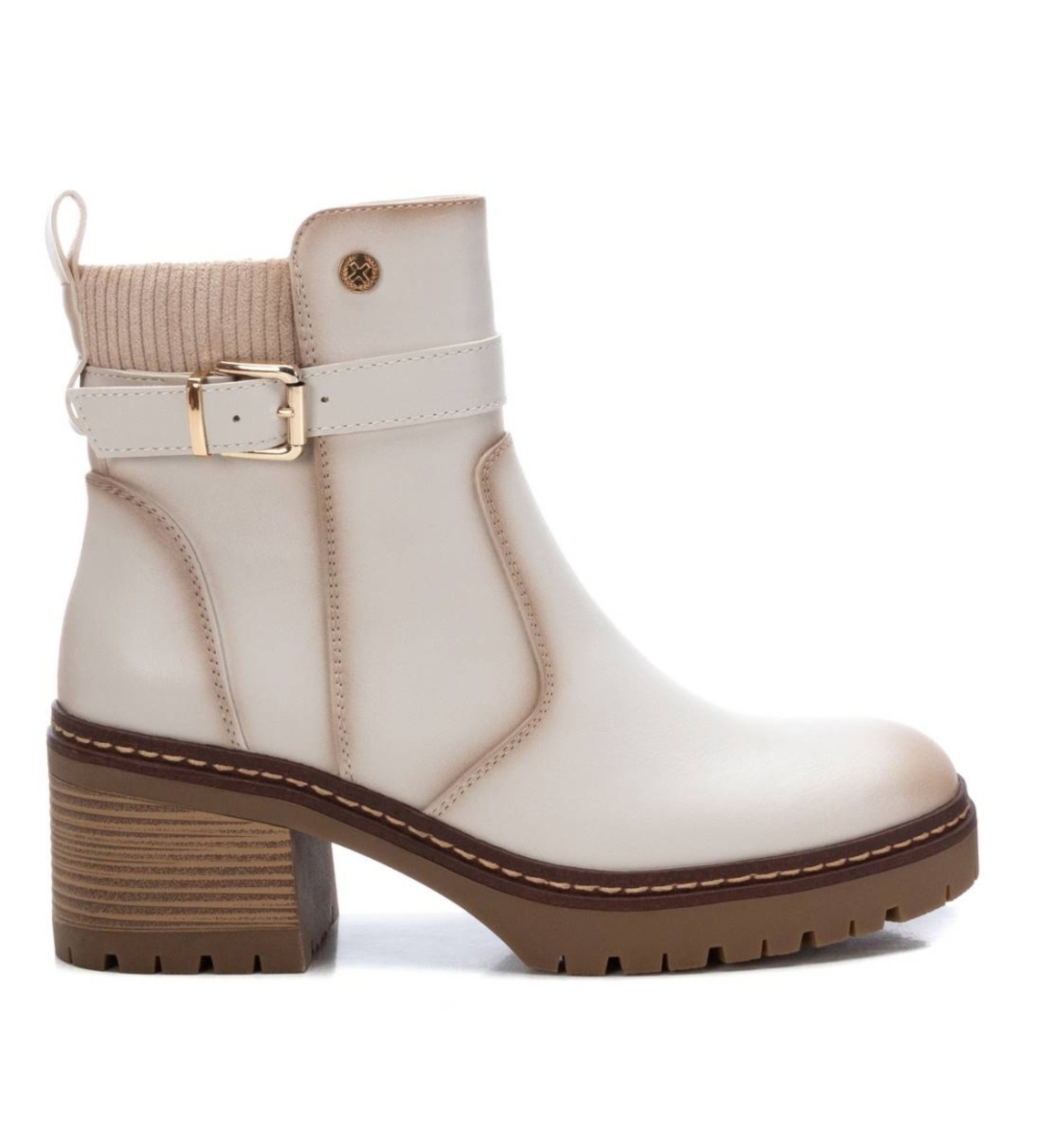 Xti für Damen. 14337104-BEIGE Stiefelette 143371 beige (39), 5 bis 8 cm, Reißverschluss, Lässig