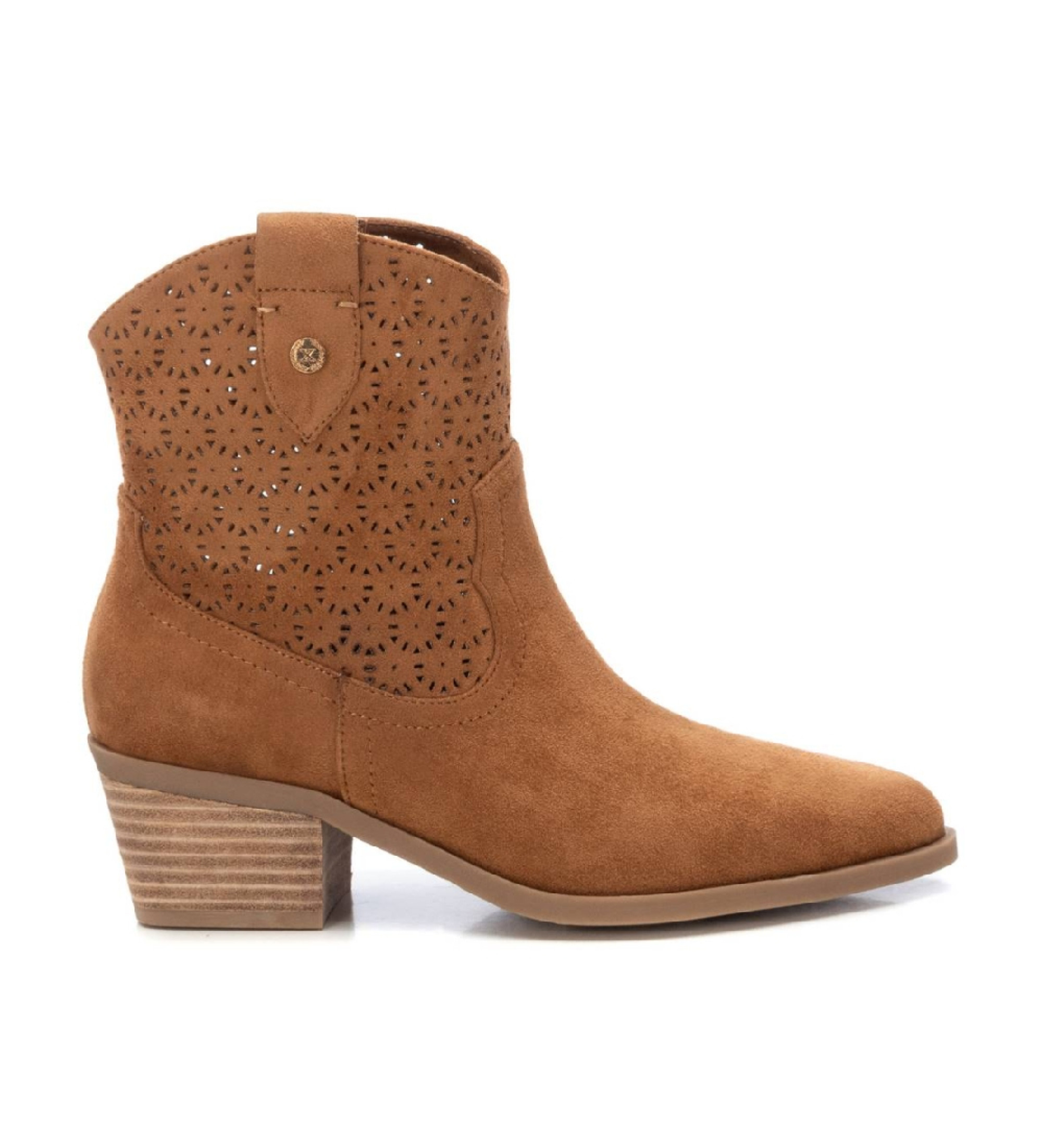 Xti für Damen. 14388502-CAMEL Lederstiefeletten 143885 braun (36), 5 bis 8 cm, Reißverschluss, Lässig