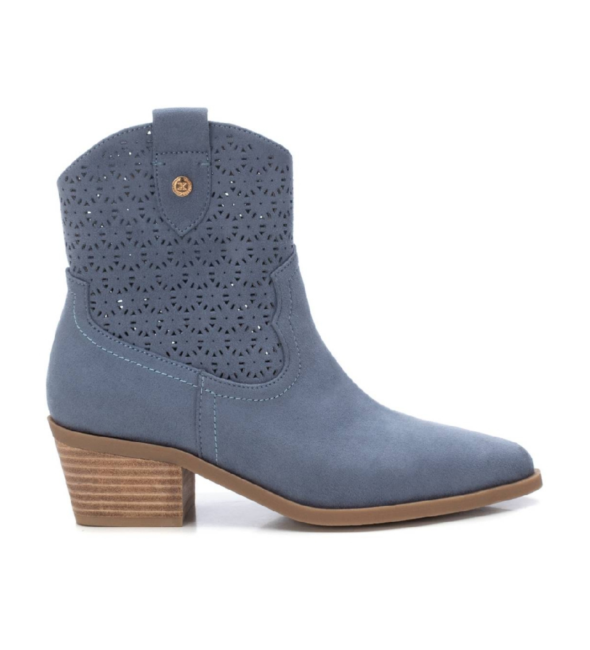 Xti für Damen. 14388505-JEANS Lederstiefeletten 143885 blau (40), 5 bis 8 cm, Reißverschluss, Lässig