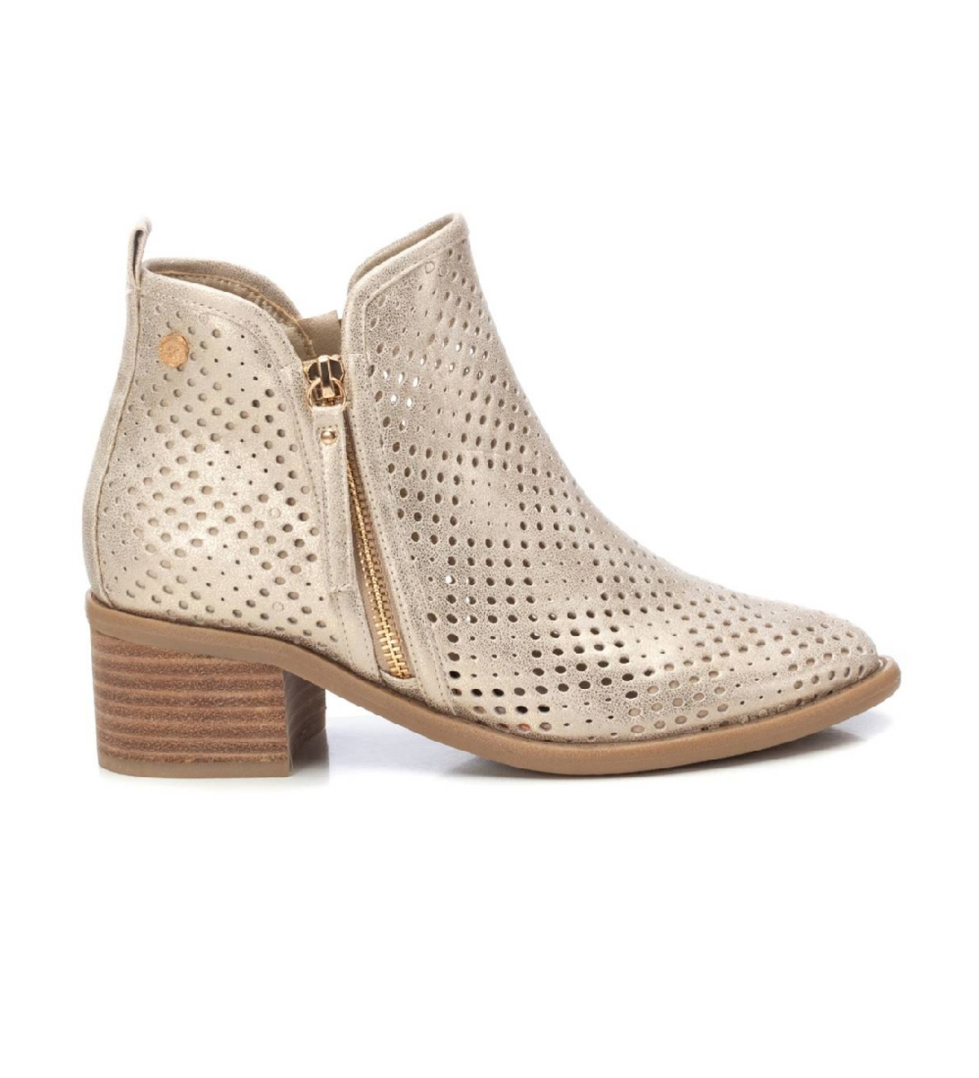 Xti für Damen. 14396101-ORO Lederstiefeletten 143961 gold (37), 5 bis 8 cm, Reißverschluss, Lässig