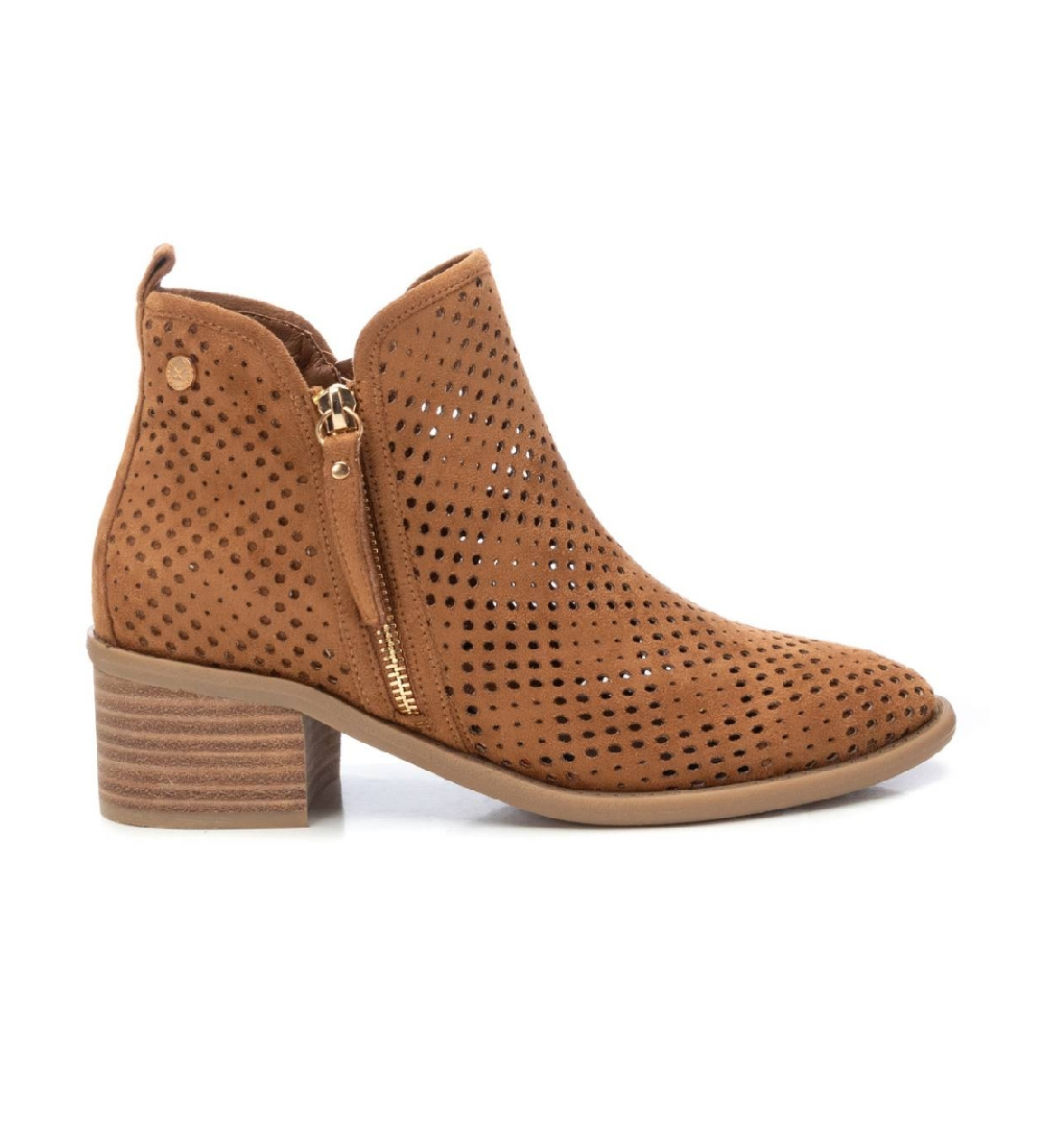 Xti für Damen. 14396102-CAMEL Lederstiefeletten 143961 braun (39), 5 bis 8 cm, Reißverschluss, Lässig