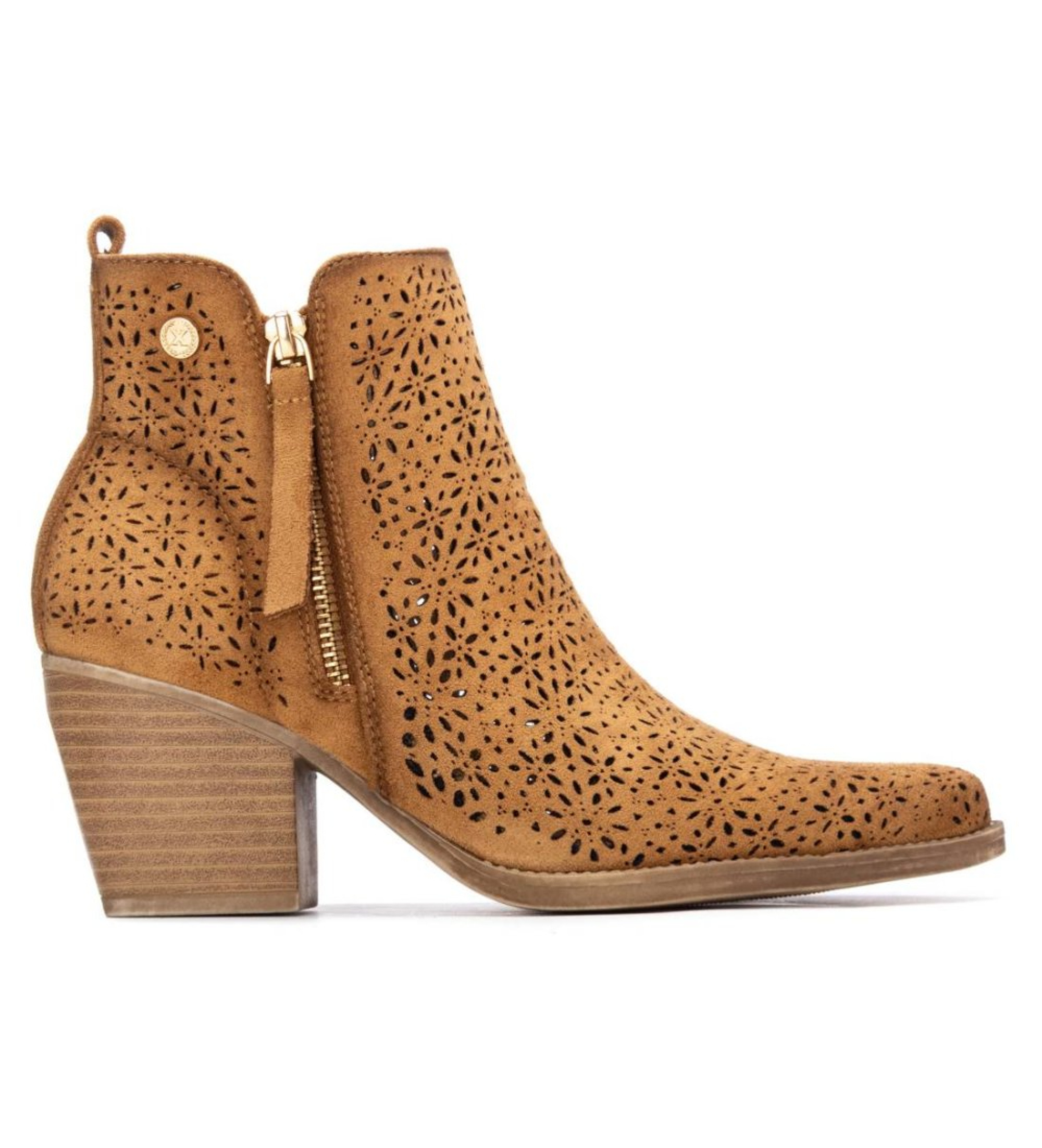 Xti für Damen. 14503701-CAMEL Stiefelette 145037 braun (38), Leder, 3 bis 5 cm, Reißverschluss, Lässig