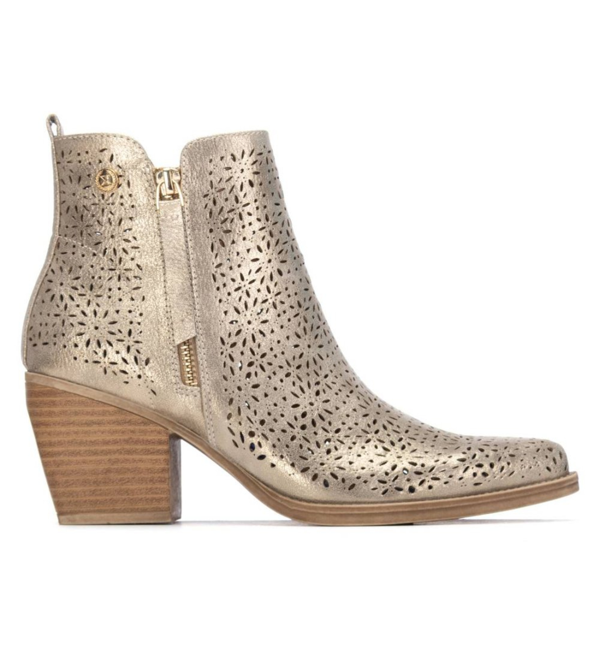 Xti für Damen. 14503705-ORO Stiefelette 145037 gold (40), 3 bis 5 cm, Reißverschluss, Lässig