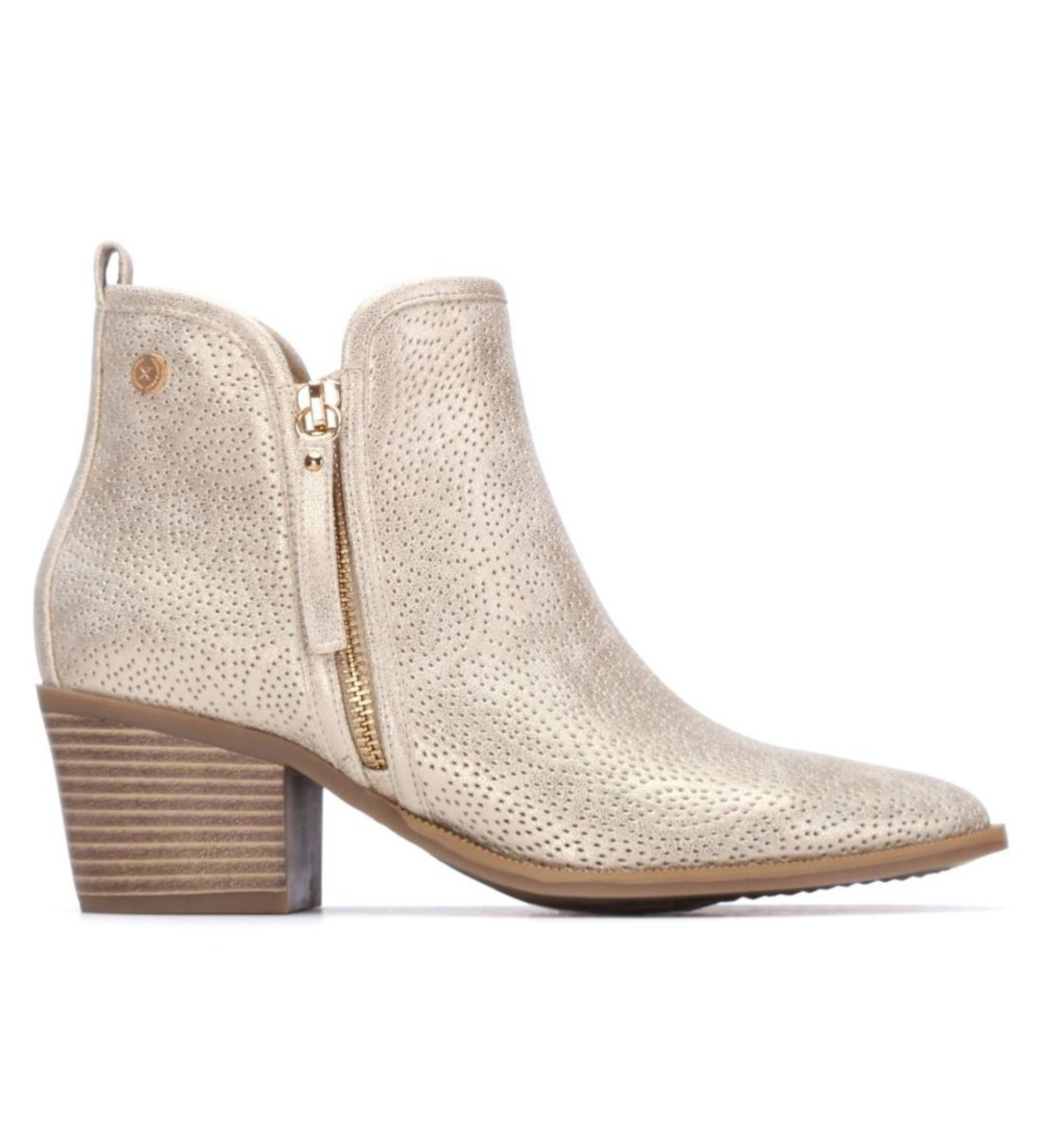 Xti für Damen. 14526606-ORO Stiefelette 145266 gold (36), 3 bis 5 cm, Reißverschluss, Lässig