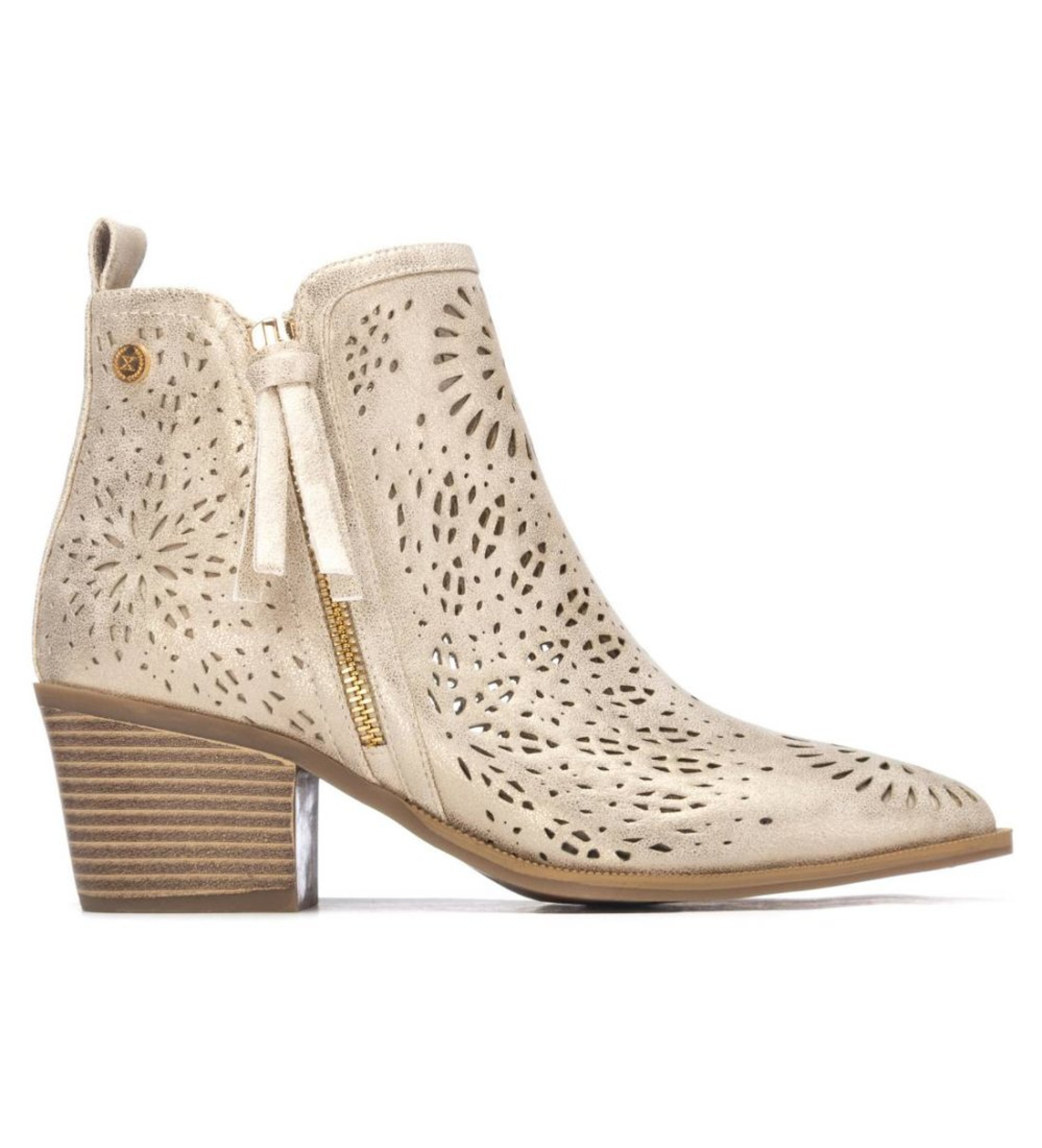 Xti für Damen. 14532704-ORO Stiefelette 145327 gold (36), Beige, 3 bis 5 cm, Reißverschluss, Lässig